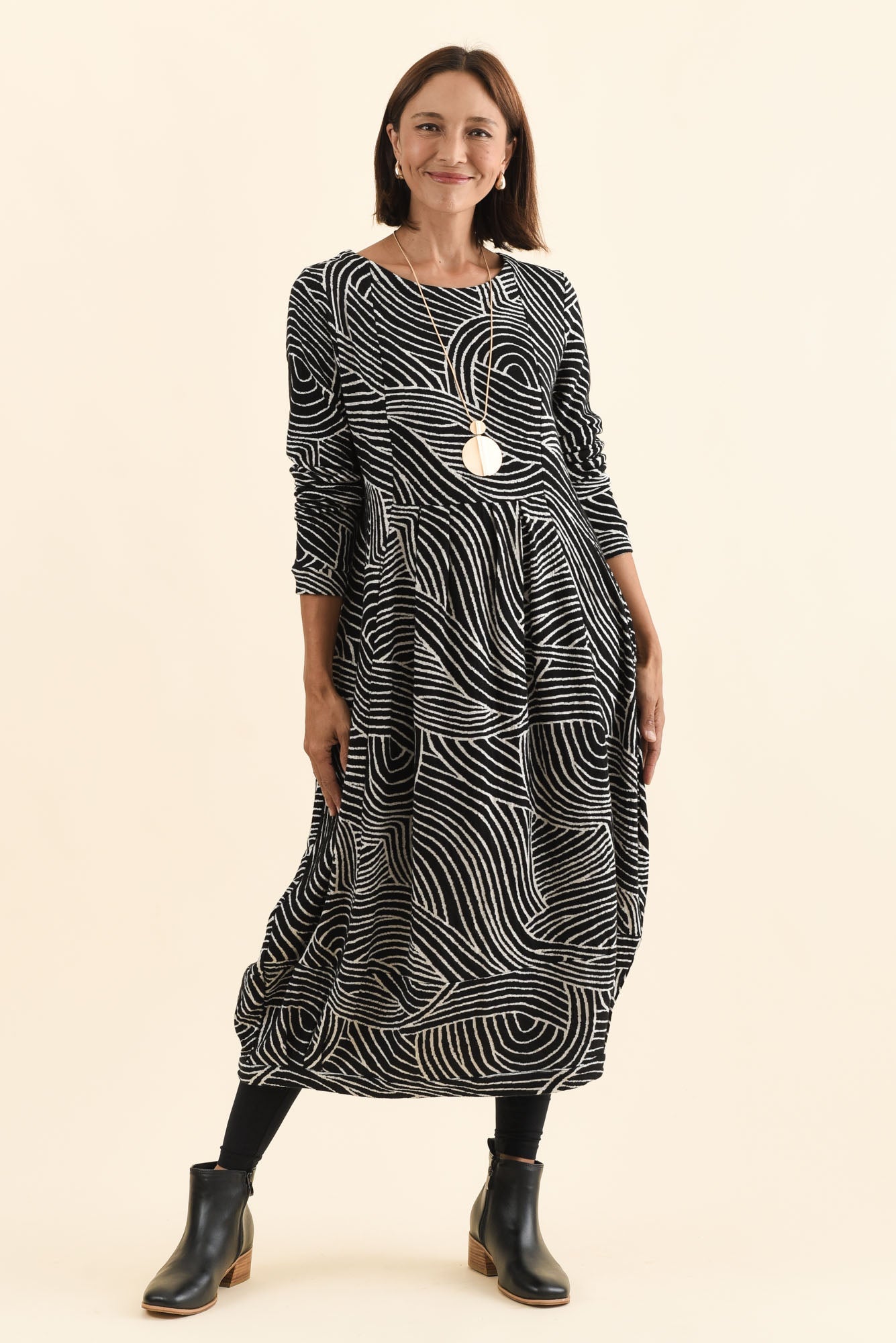 Achia Black Stripe Cotton Knit Dress