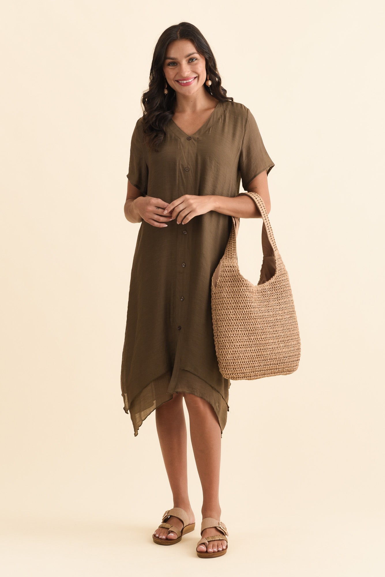 Adelaide Chocolate Layered Button Dress