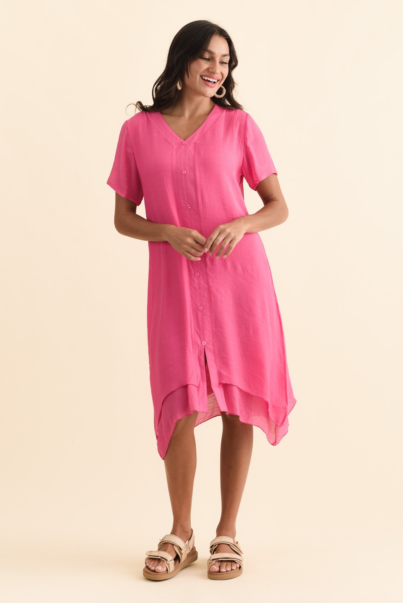 Adelaide Pink Layered Button Dress