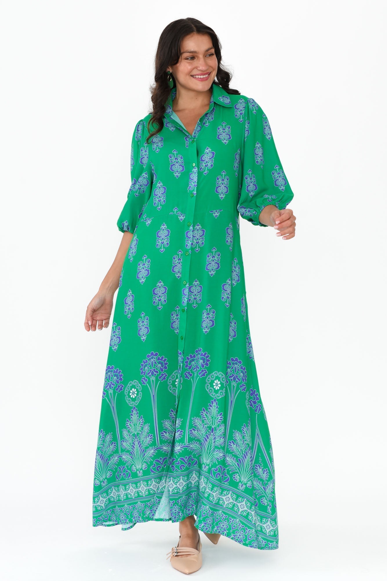 Alivia Green Mosaic Shirt Dress