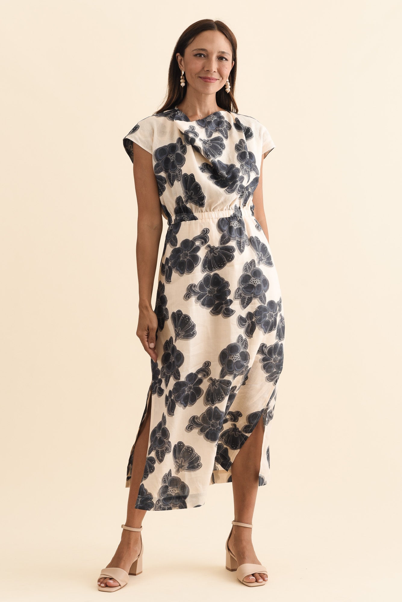 Amara Ivory Floral Drape Dress