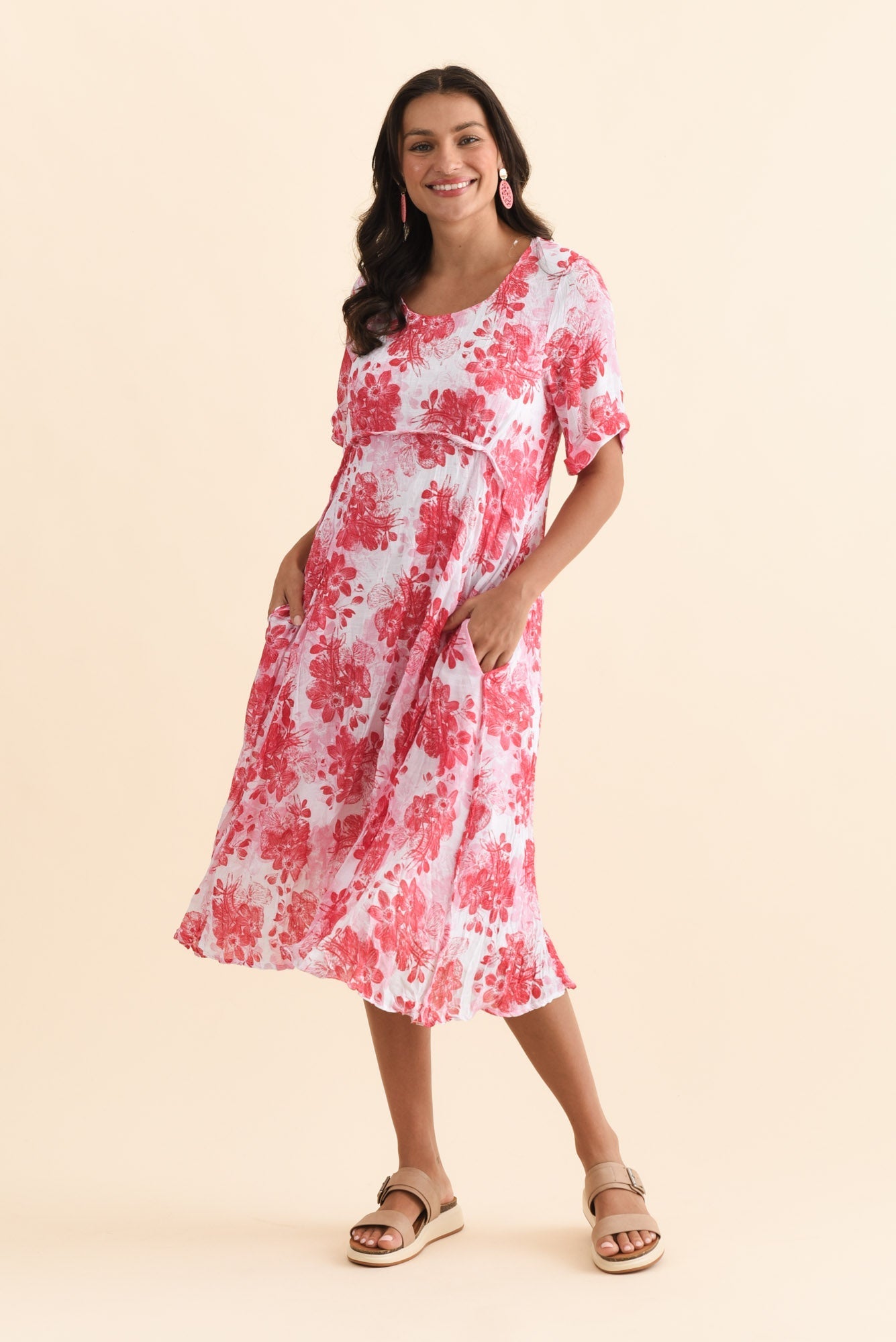 Amberley Red Garden Cotton Blend Dress