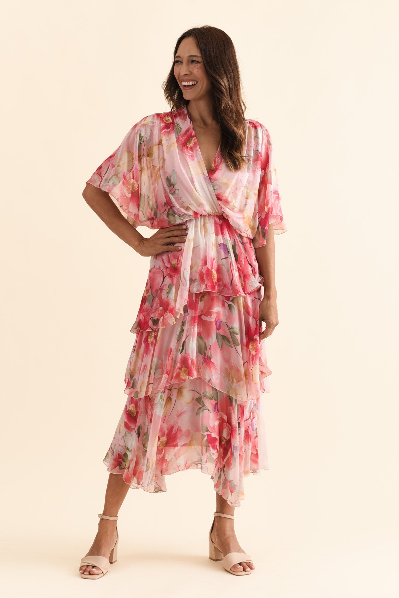 Amelie Pink Floral Silk Layer Dress