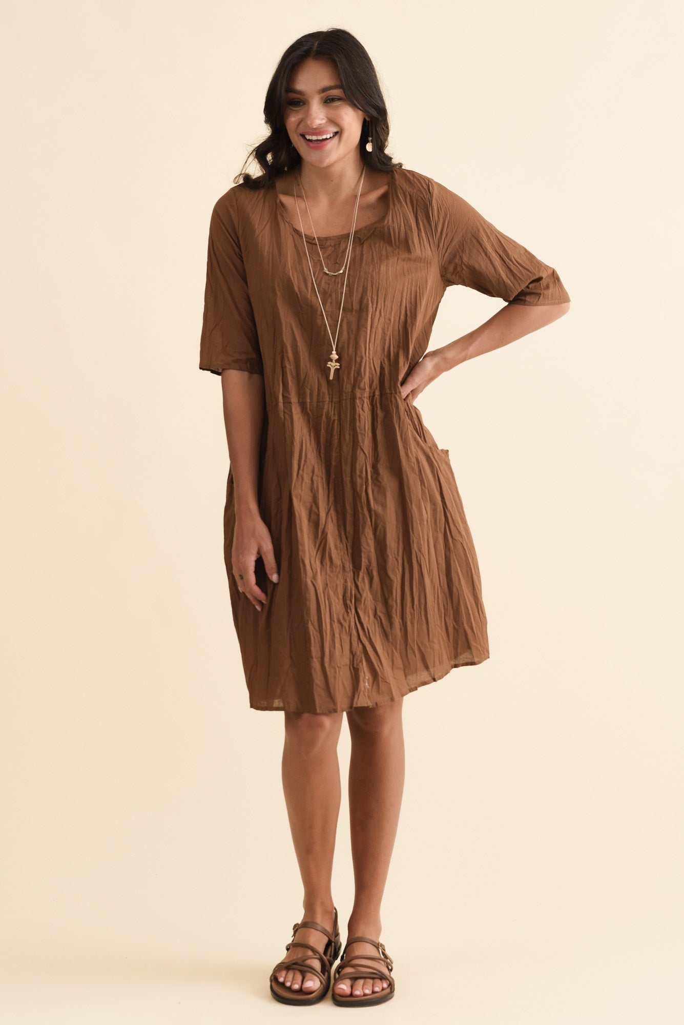 Andora Chocolate Crinkle Cotton Dress