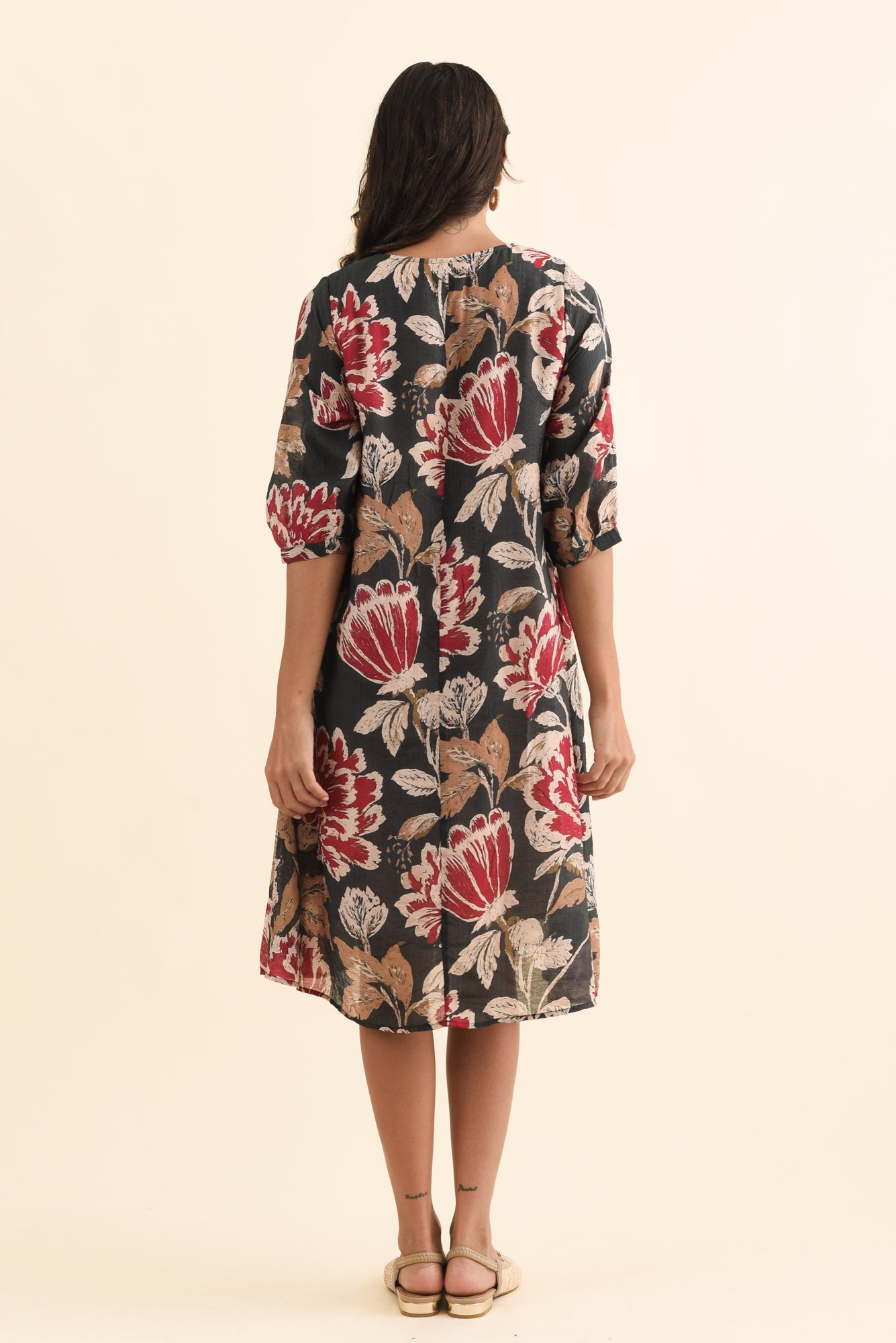 Arcadia Green Floral Button Dress Side View