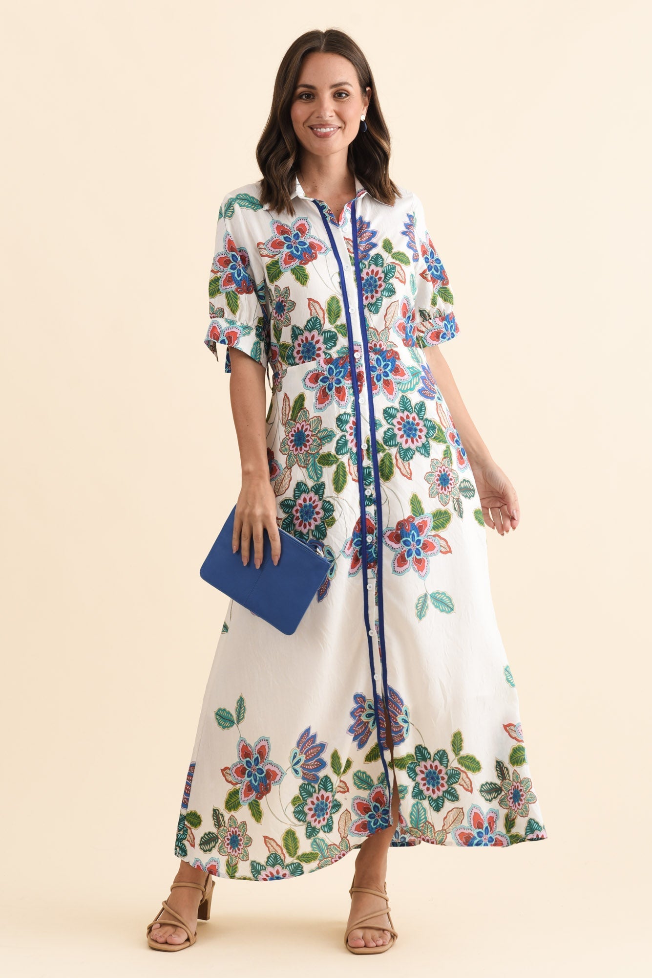 Athens White Floral Linen Cotton Dress