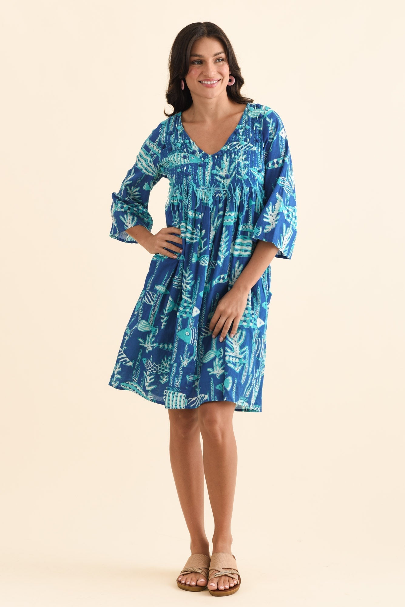 Ava Cobalt Sea Cotton Pocket Dress