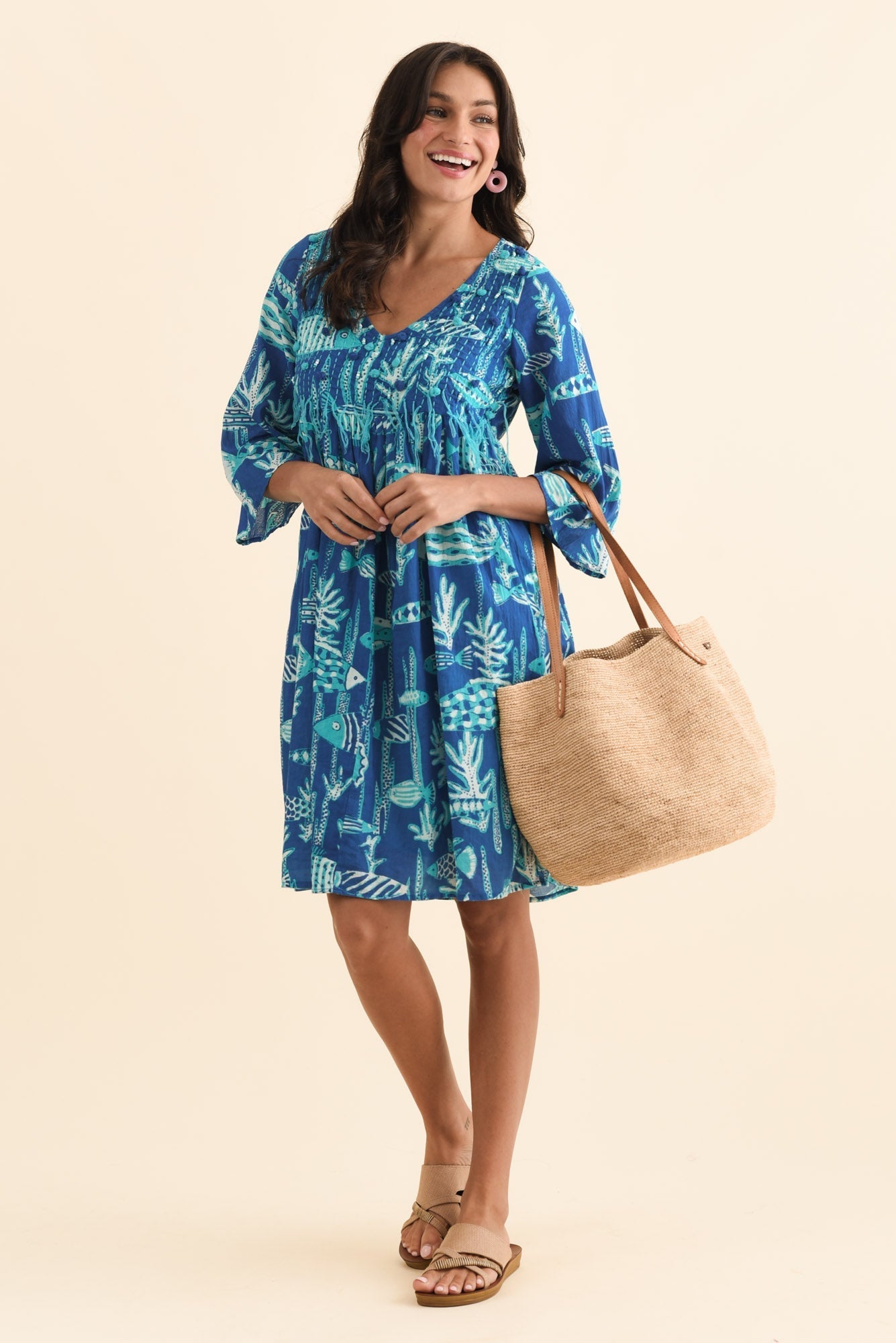 Ava Cobalt Sea Cotton Pocket Dress