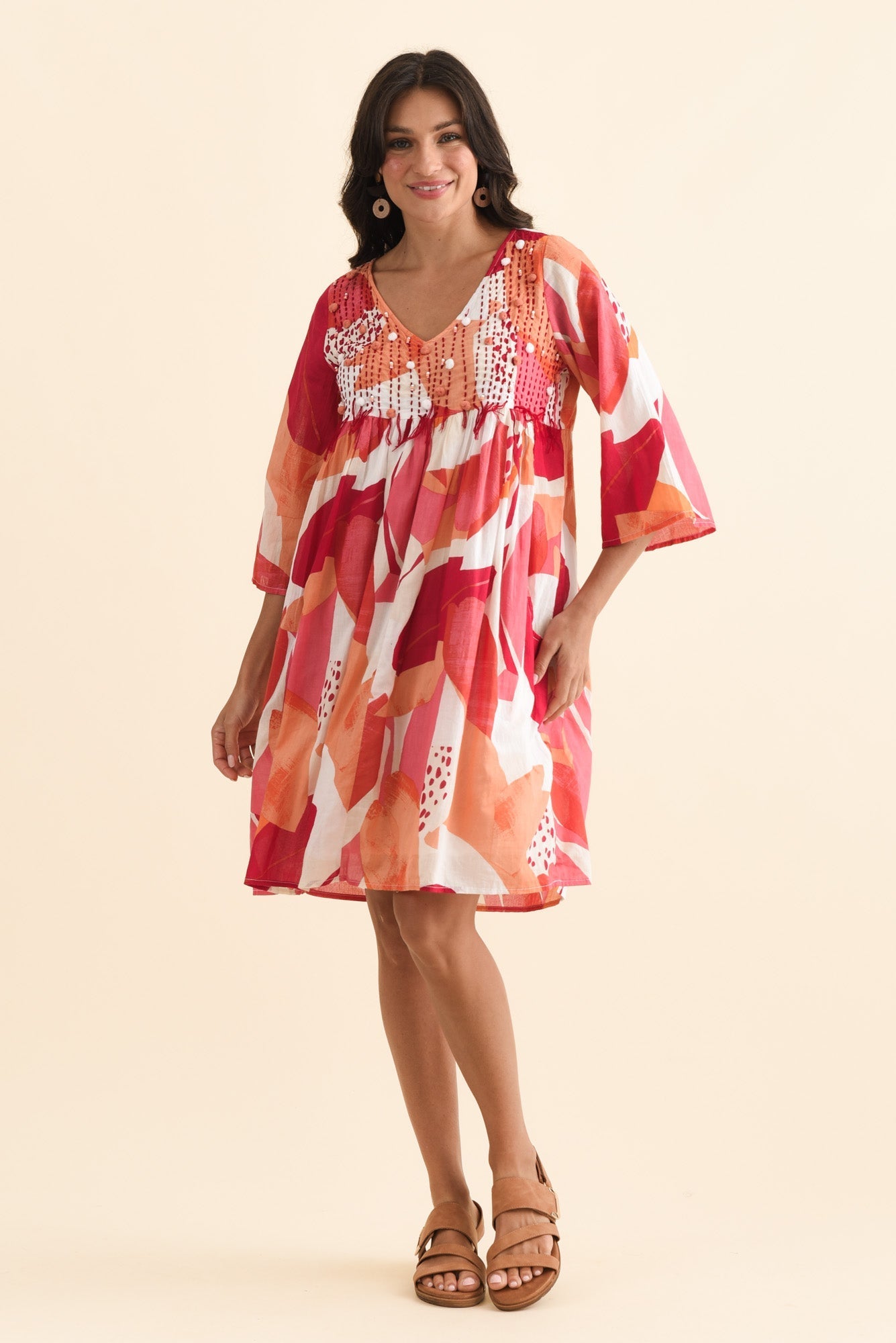 Ava Pink Abstract Cotton Pocket Dress