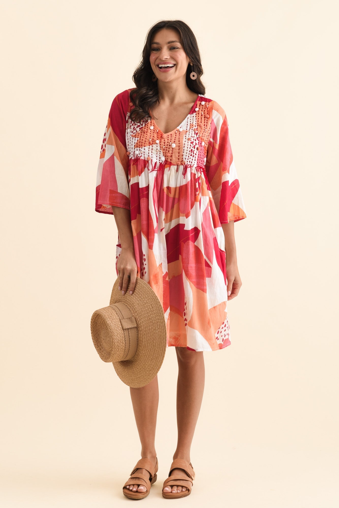 Ava Pink Abstract Cotton Pocket Dress