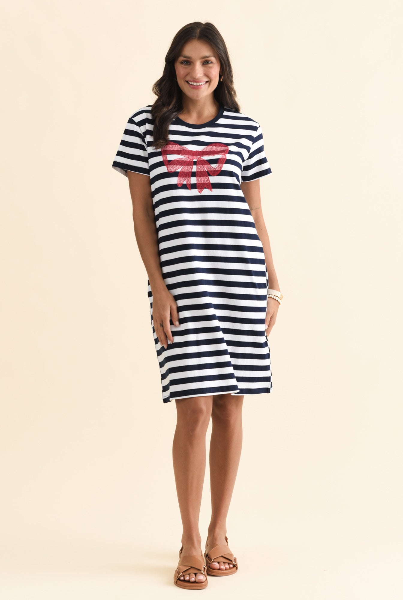 Aya Navy Stripe Bow Cotton Dress
