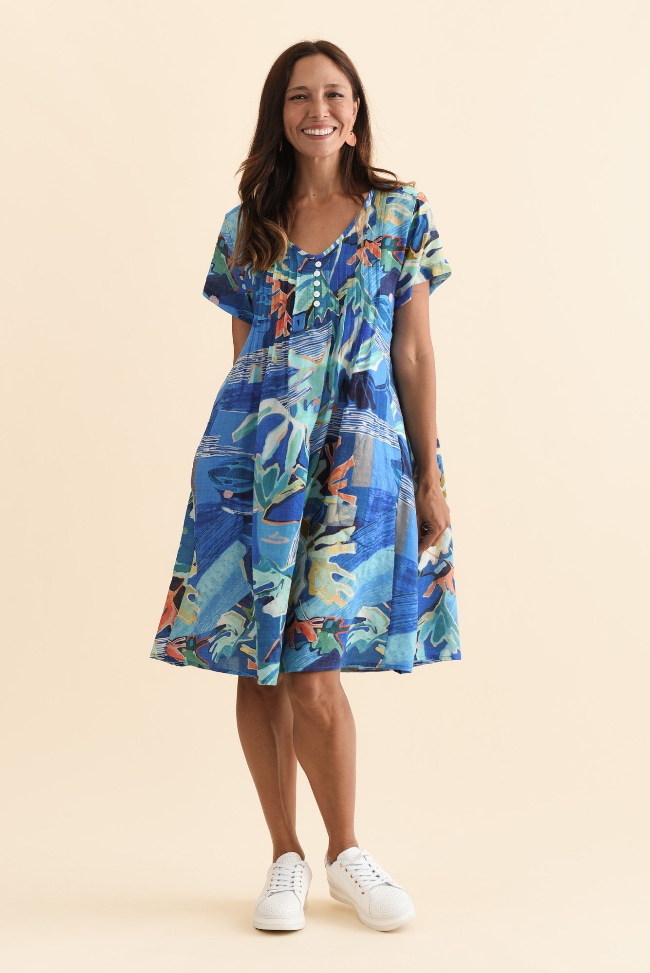 Barry Blue Coastal Cotton Button Dress