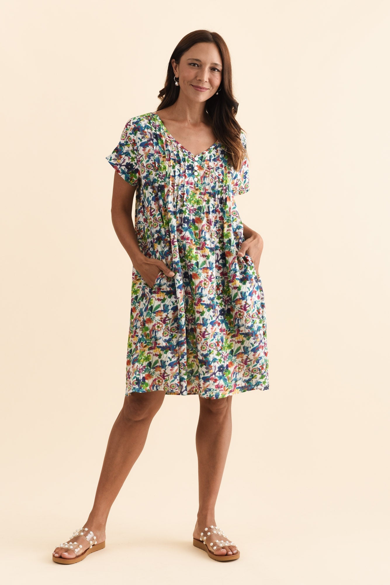 Barry Green Floral Cotton Button Dress