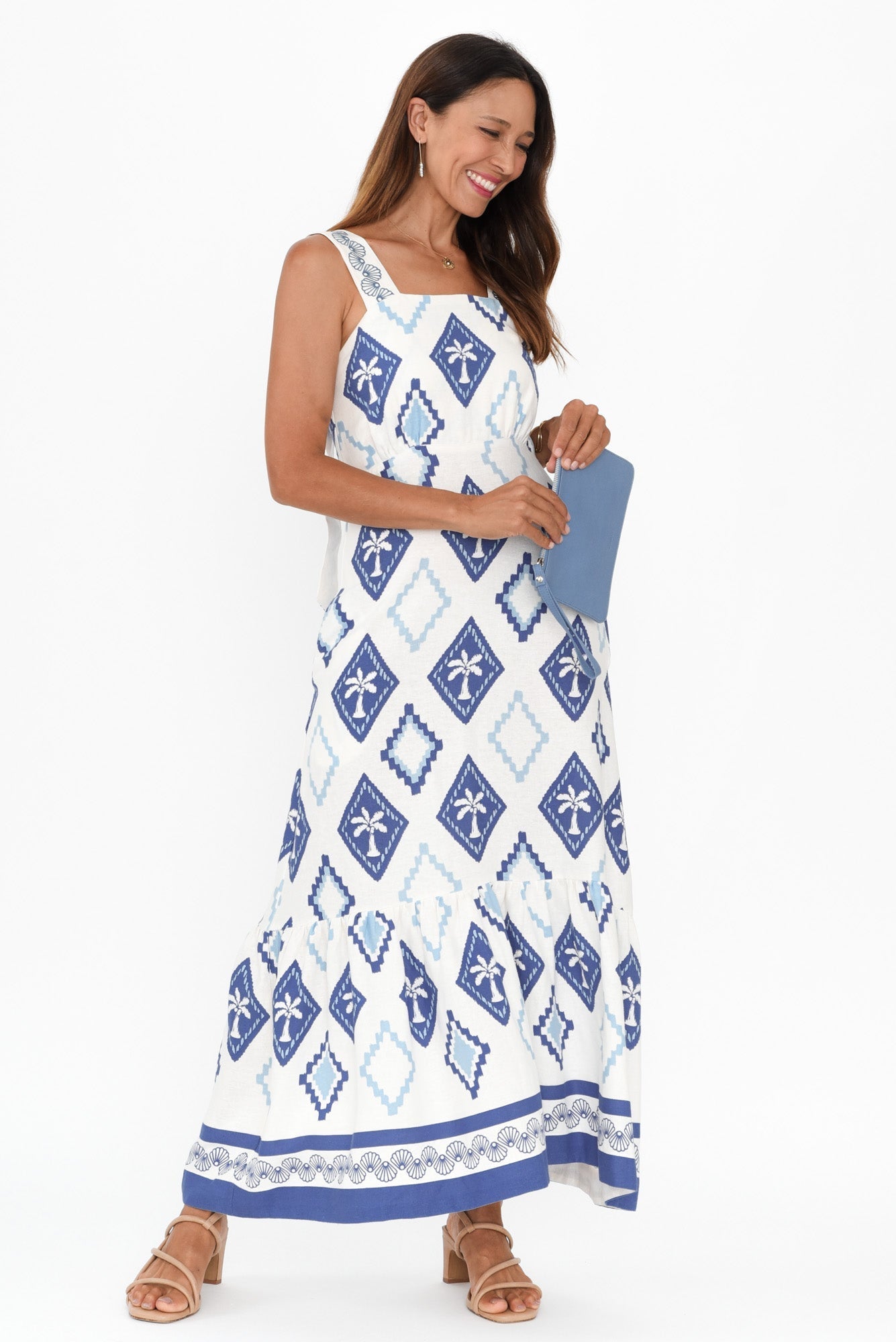 Bateau Blue Palm Linen Dress