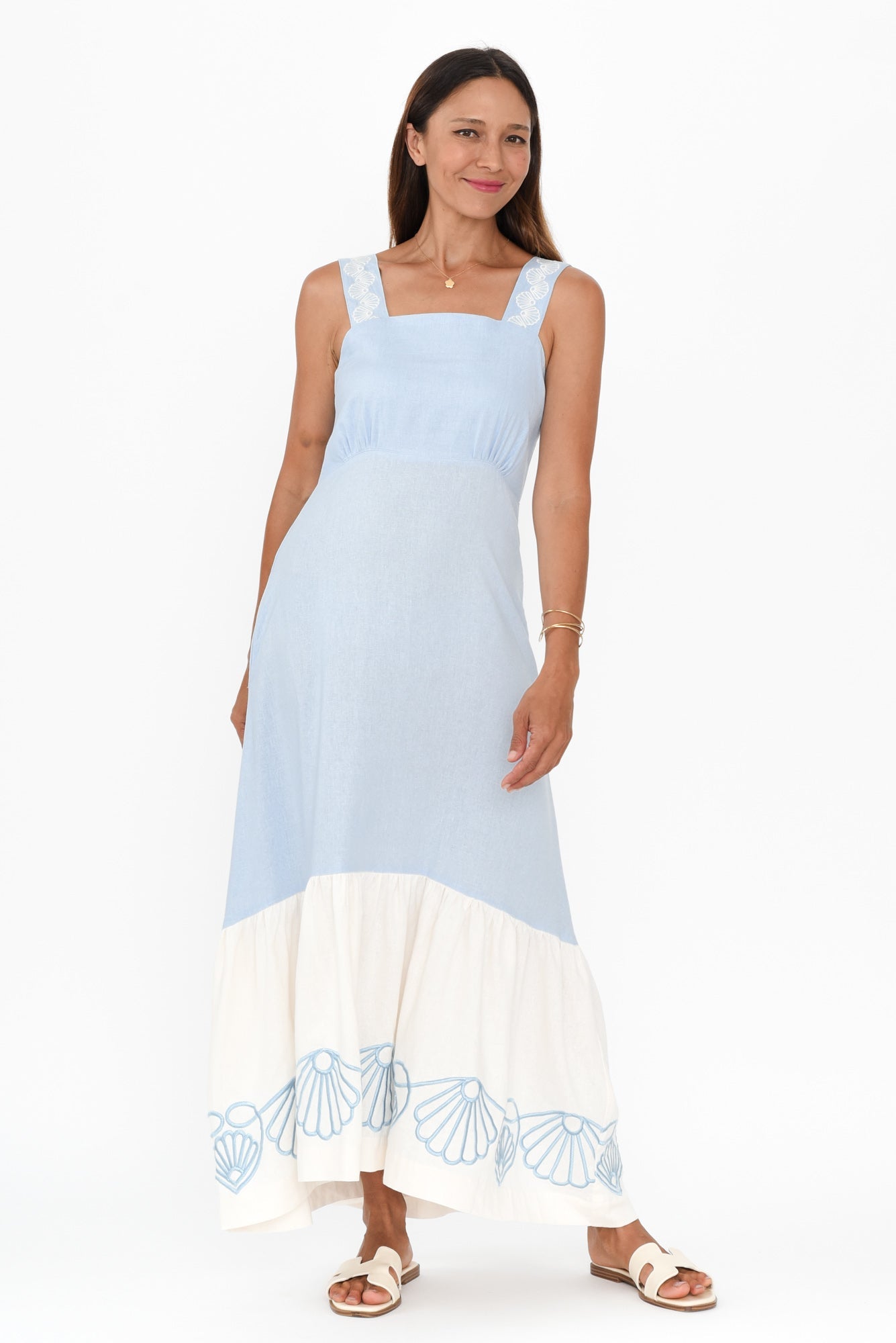 Bateau Blue Seashell Linen Dress