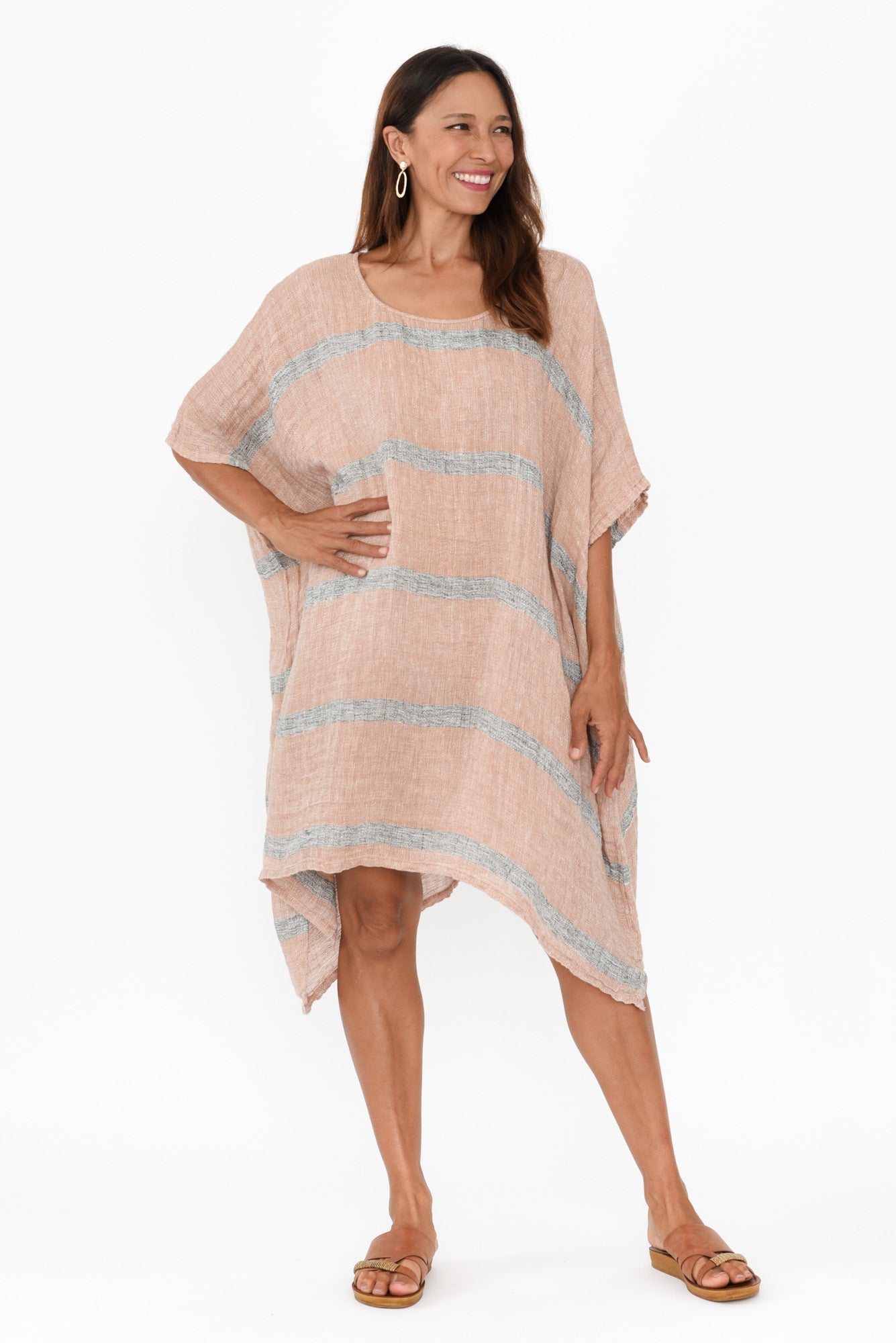 Belize Pink Stripe Linen Kaftan