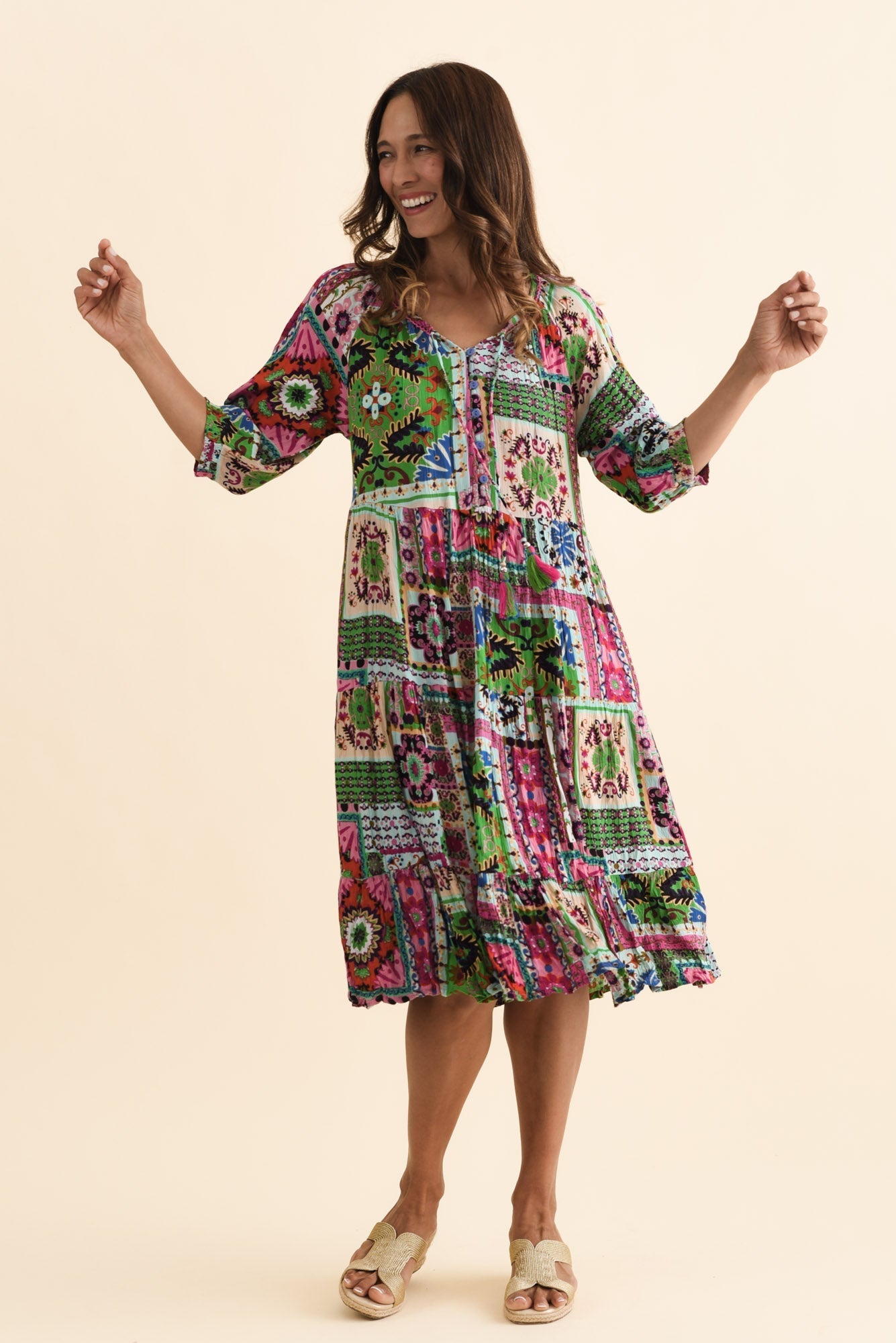 Belmira Green Abstract Pocket Dress