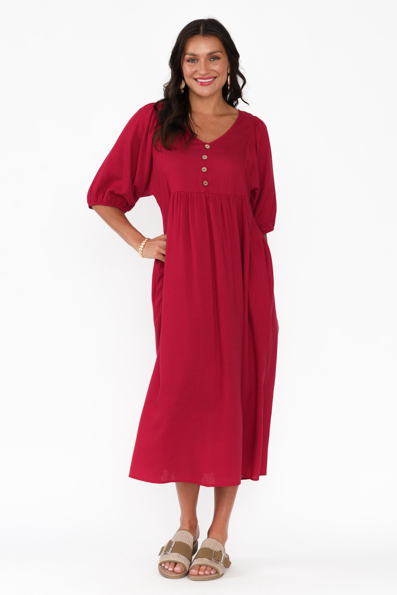 Bethany Red Pocket Midi Dress