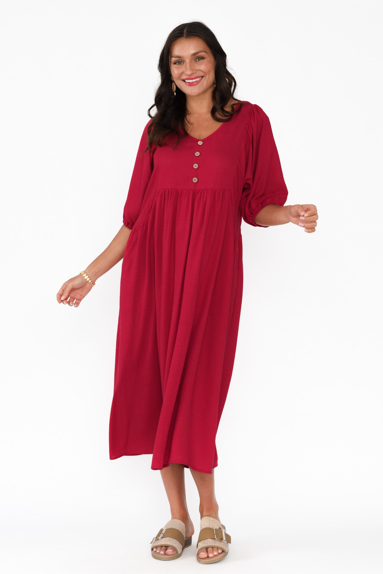 Bethany Red Pocket Midi Dress