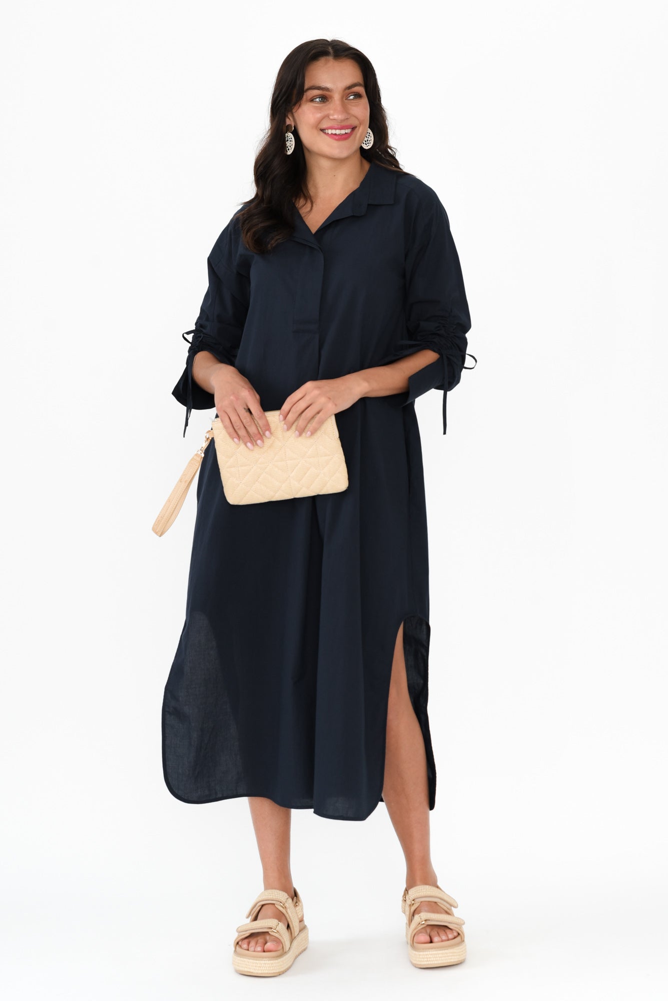Billy Navy Cotton Poplin Dress