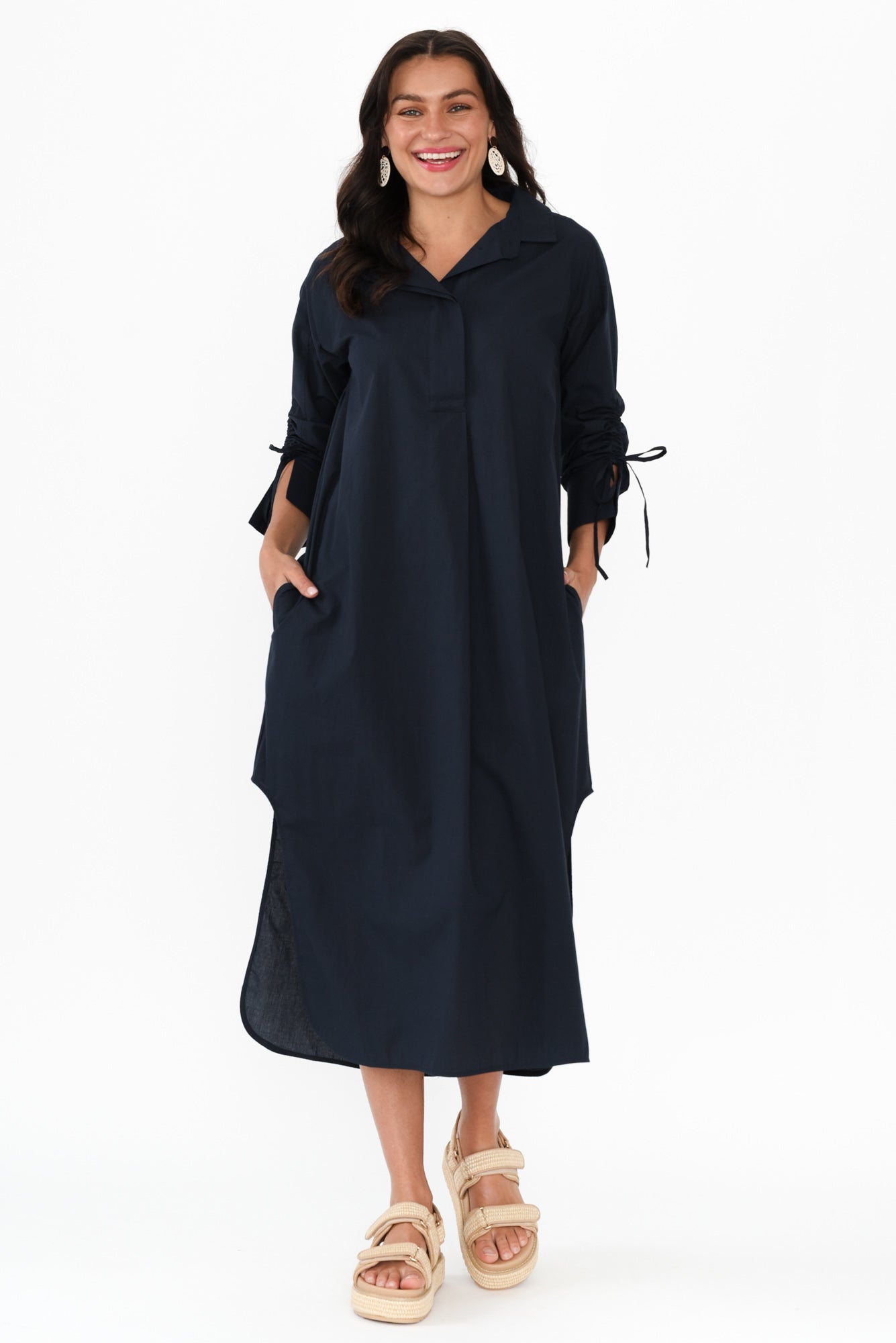 Billy Navy Cotton Poplin Dress
