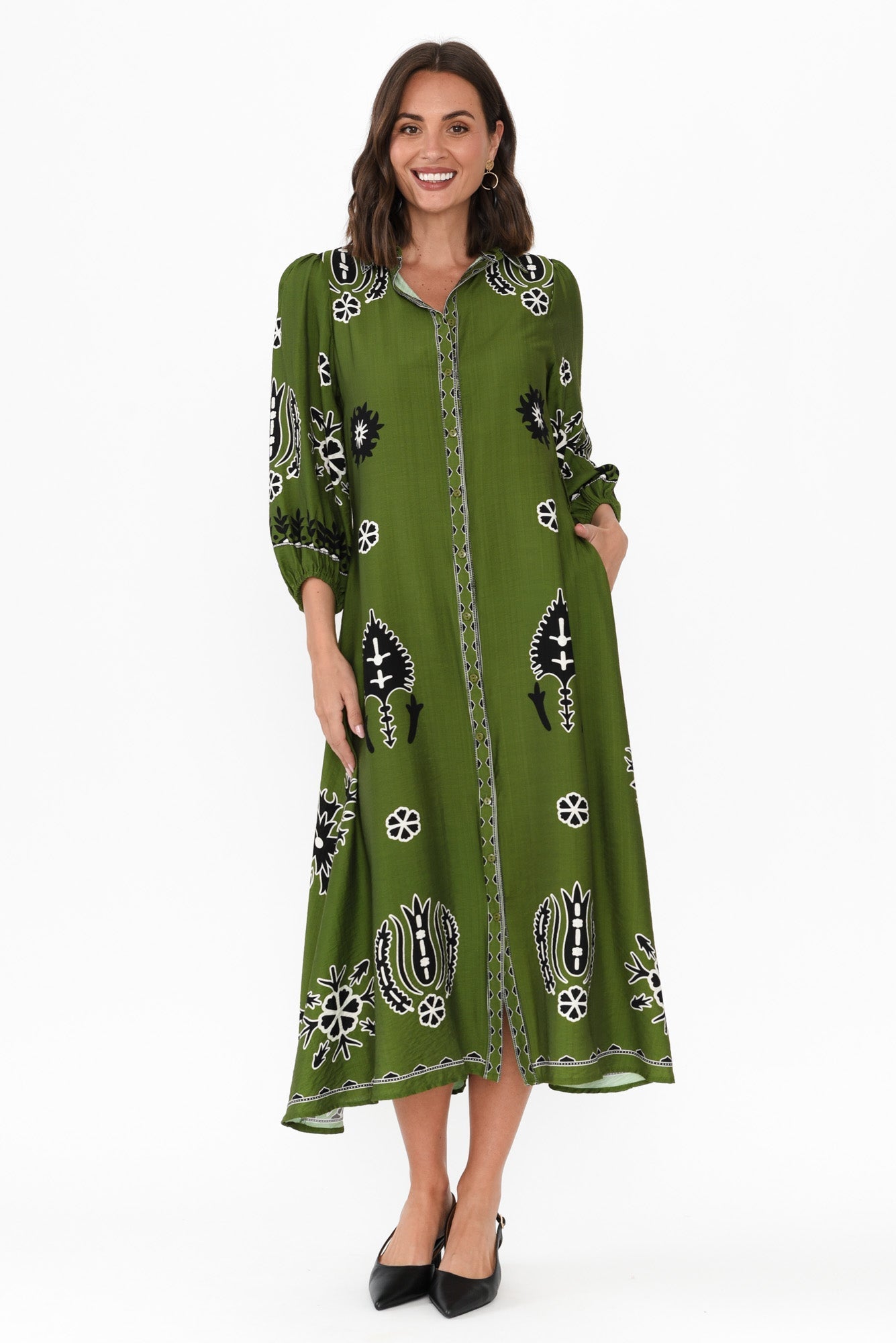 Blythe Green Abstract Shirt Dress