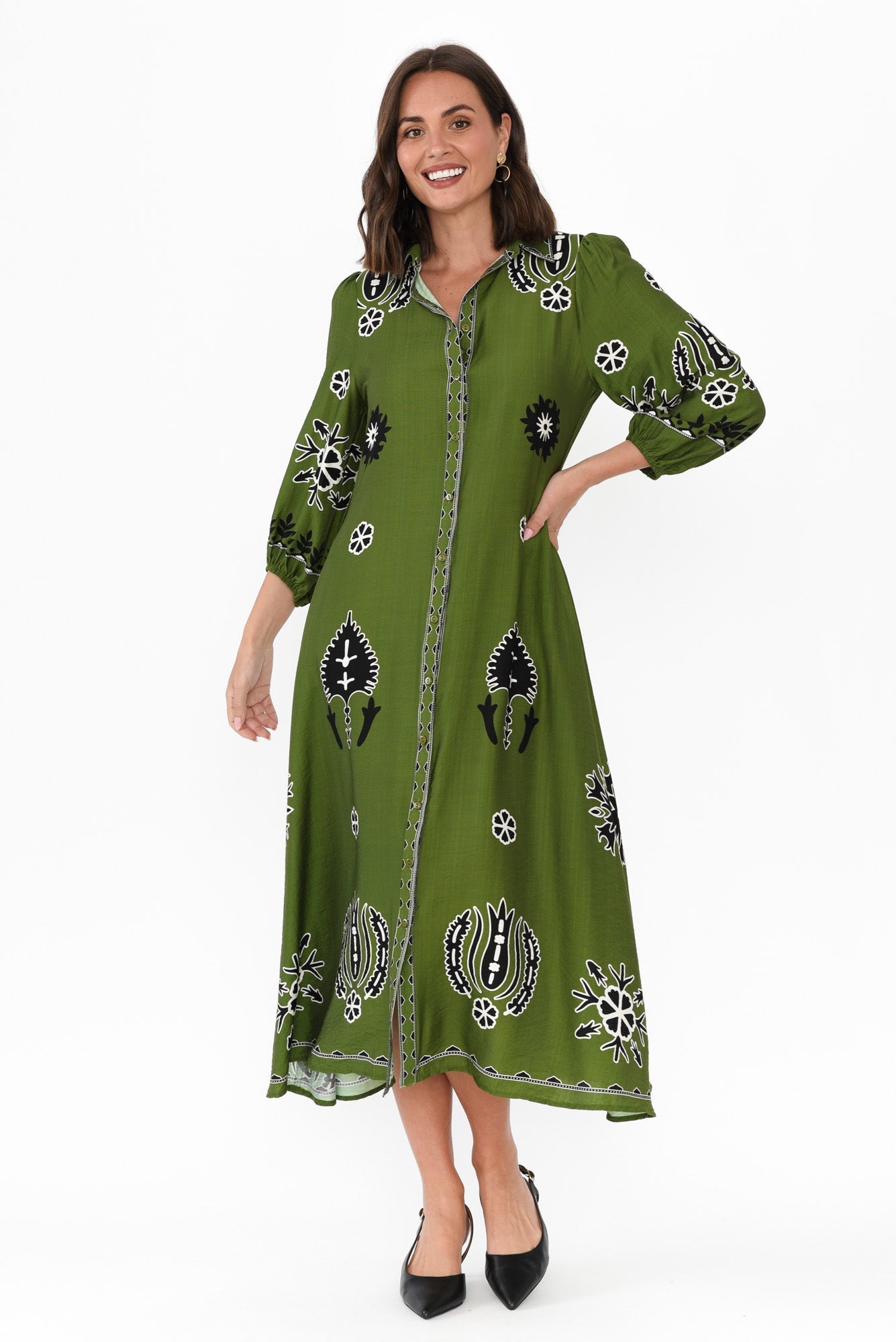 Blythe Green Abstract Shirt Dress