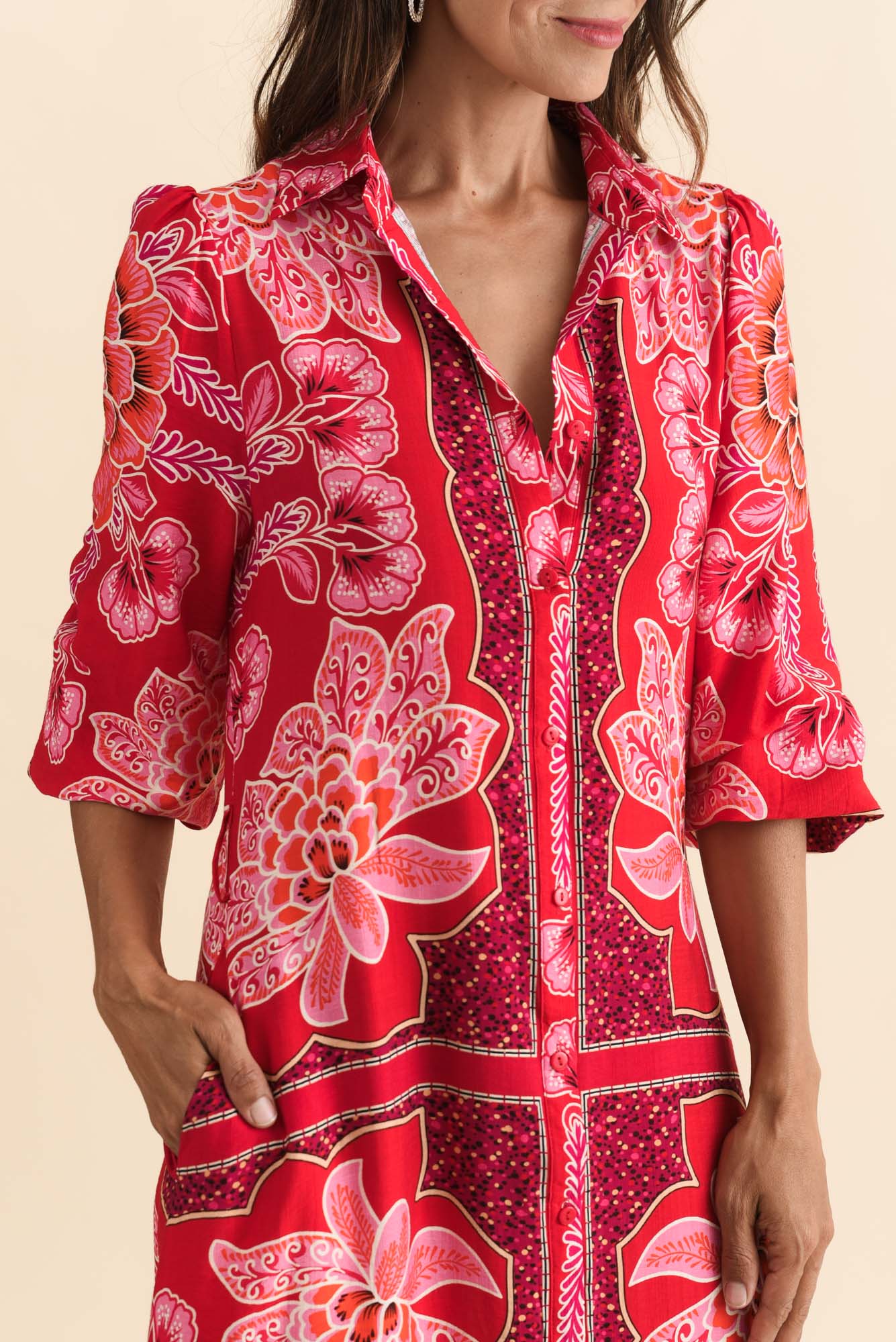 Blythe Red Floral Shirt Dress