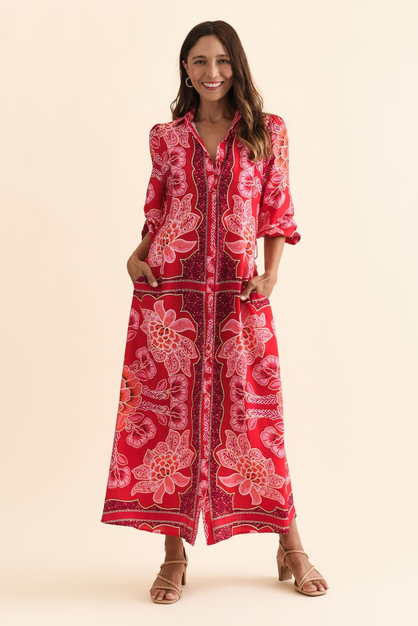 Blythe Red Floral Shirt Dress