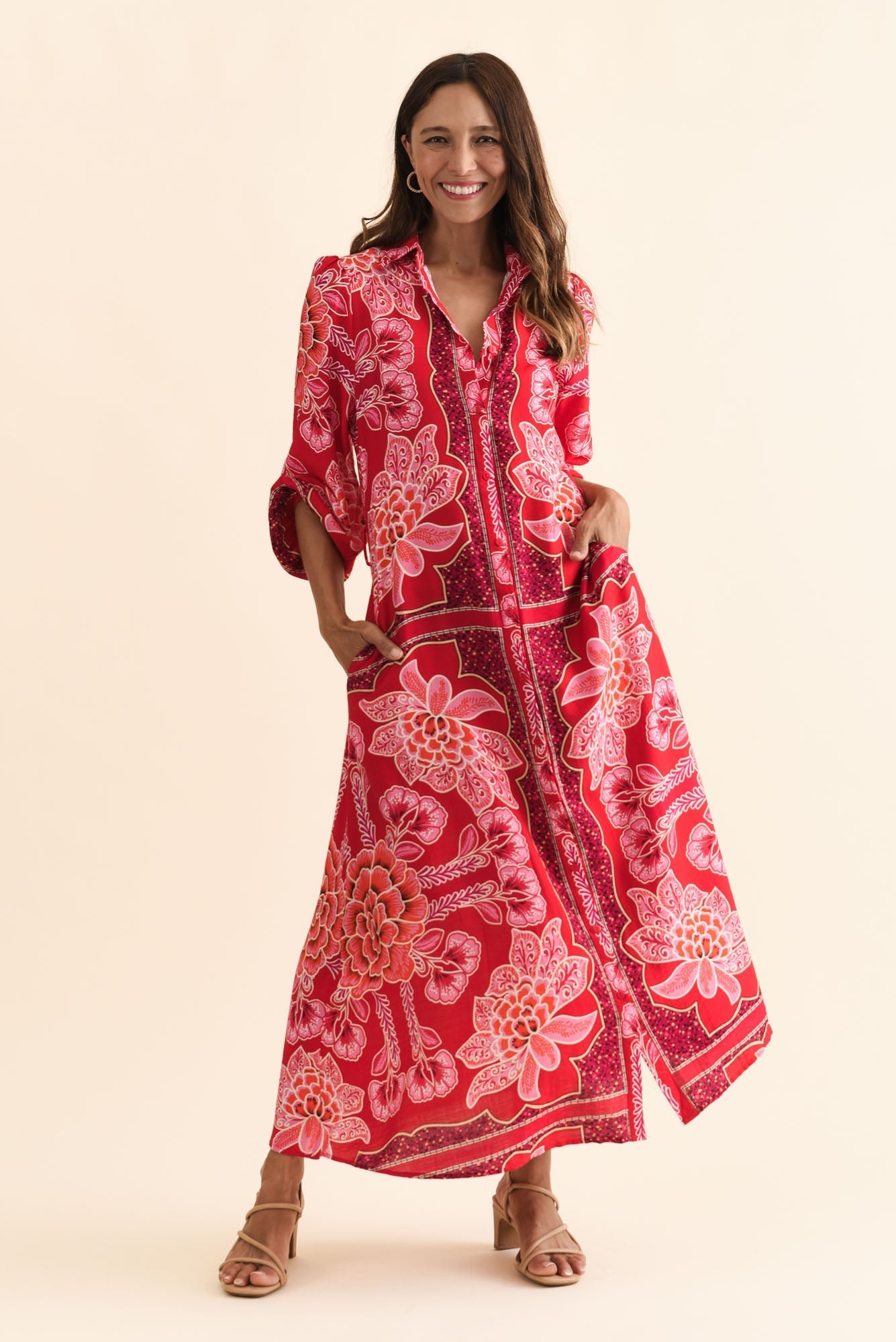 Blythe Red Floral Shirt Dress
