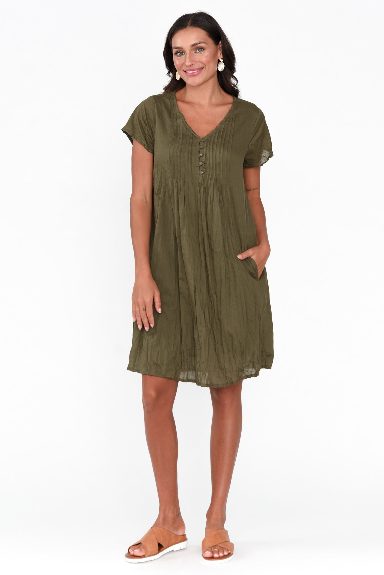 Sabina Sage Crinkle Cotton Dress