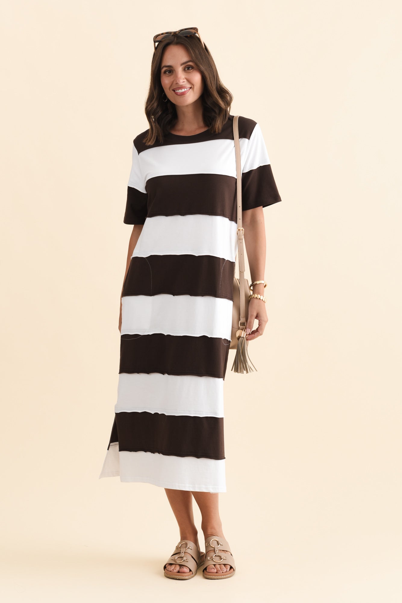 Bold Dark Brown Stripe Cotton Tee Dress