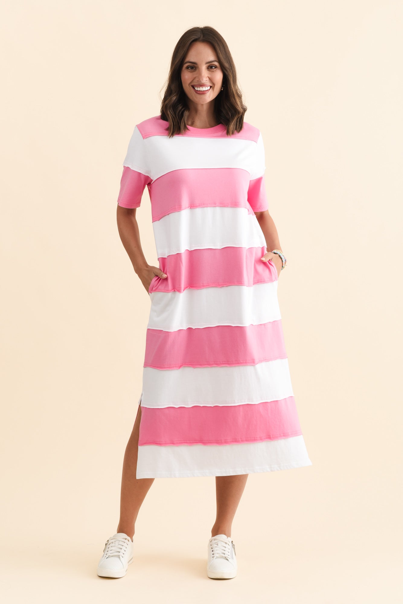 Bold Pink Stripe Cotton Tee Dress