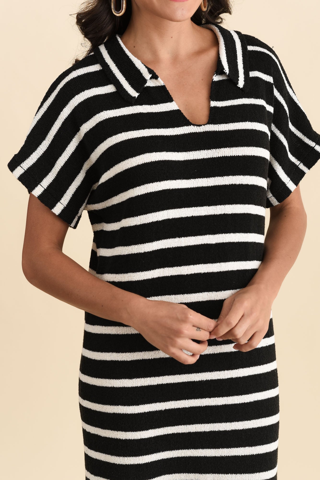 Bradford Black Stripe Knit Polo Dress