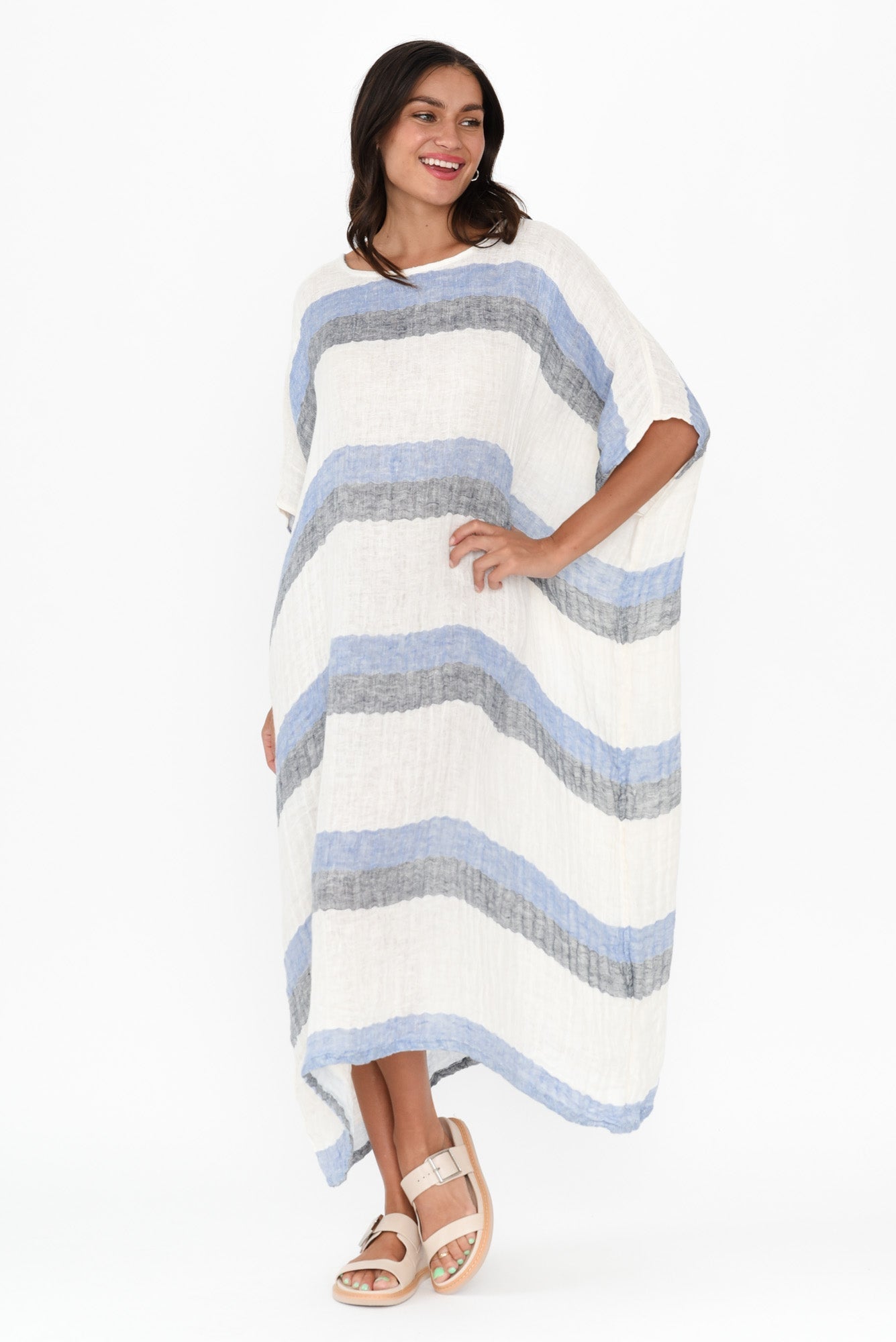 Brinley Navy Stripe Linen Dress