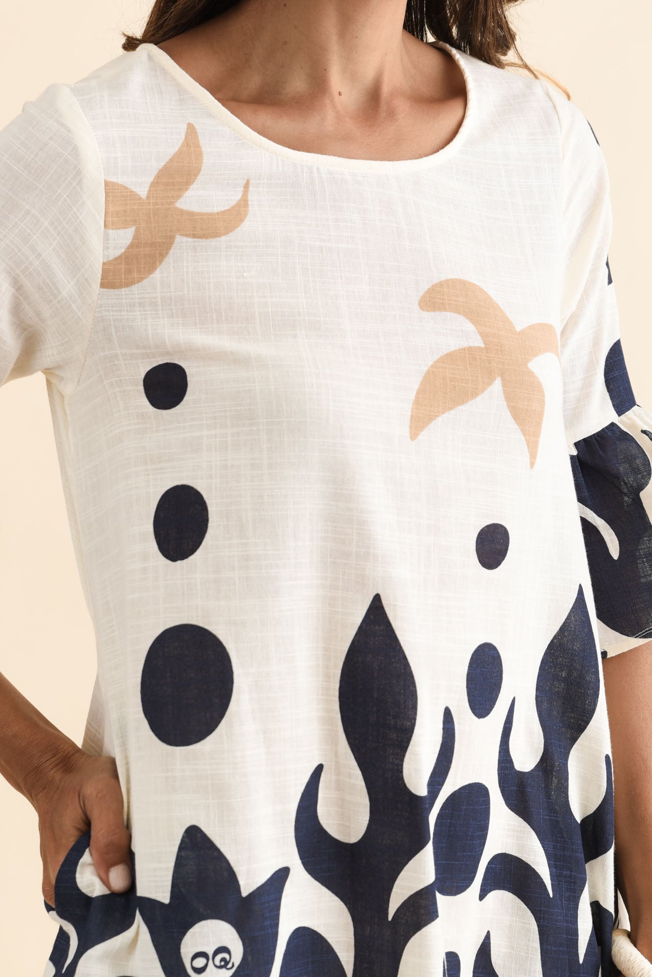 Bromley Cream Abstract Cotton Dress