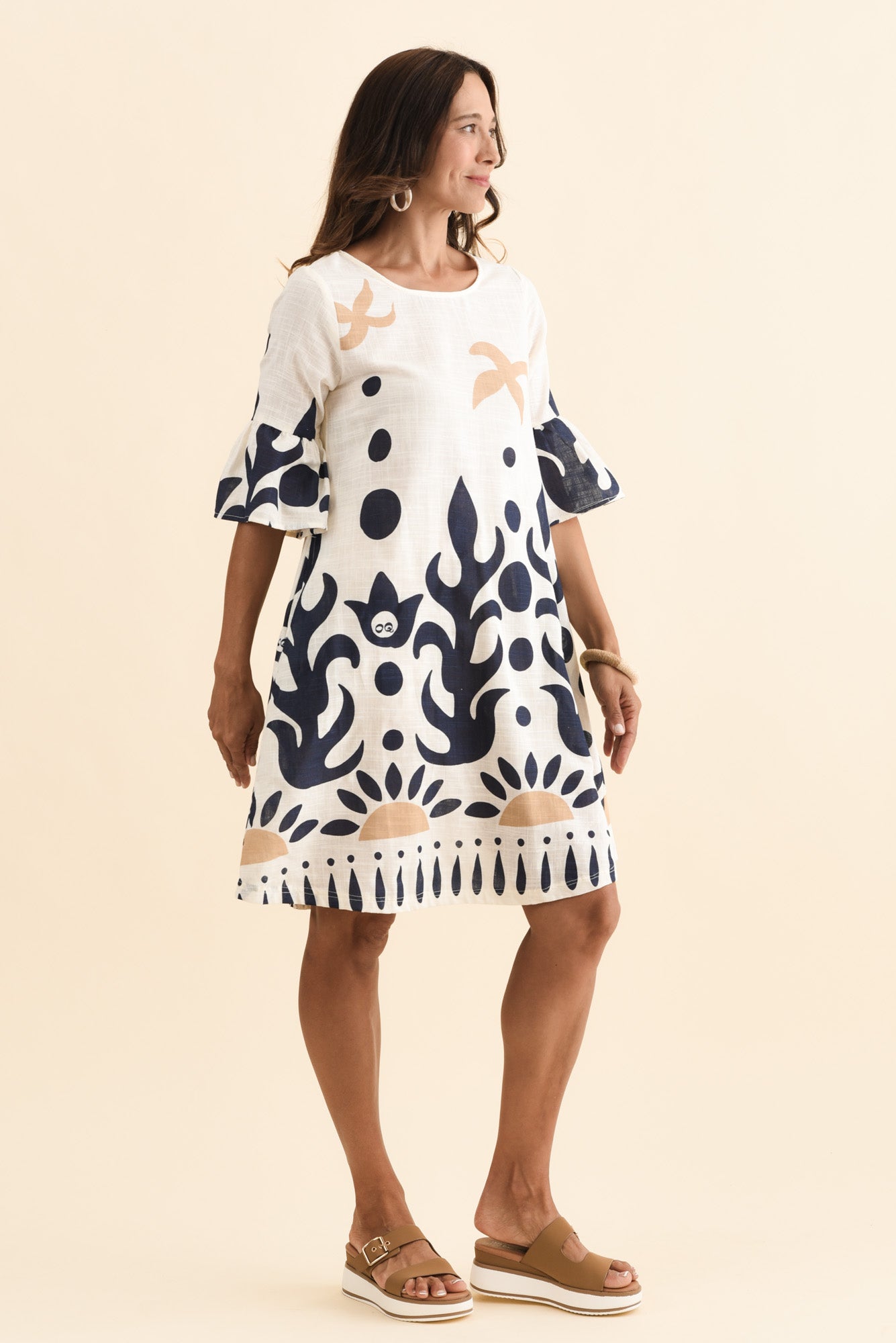 Bromley Cream Abstract Cotton Dress