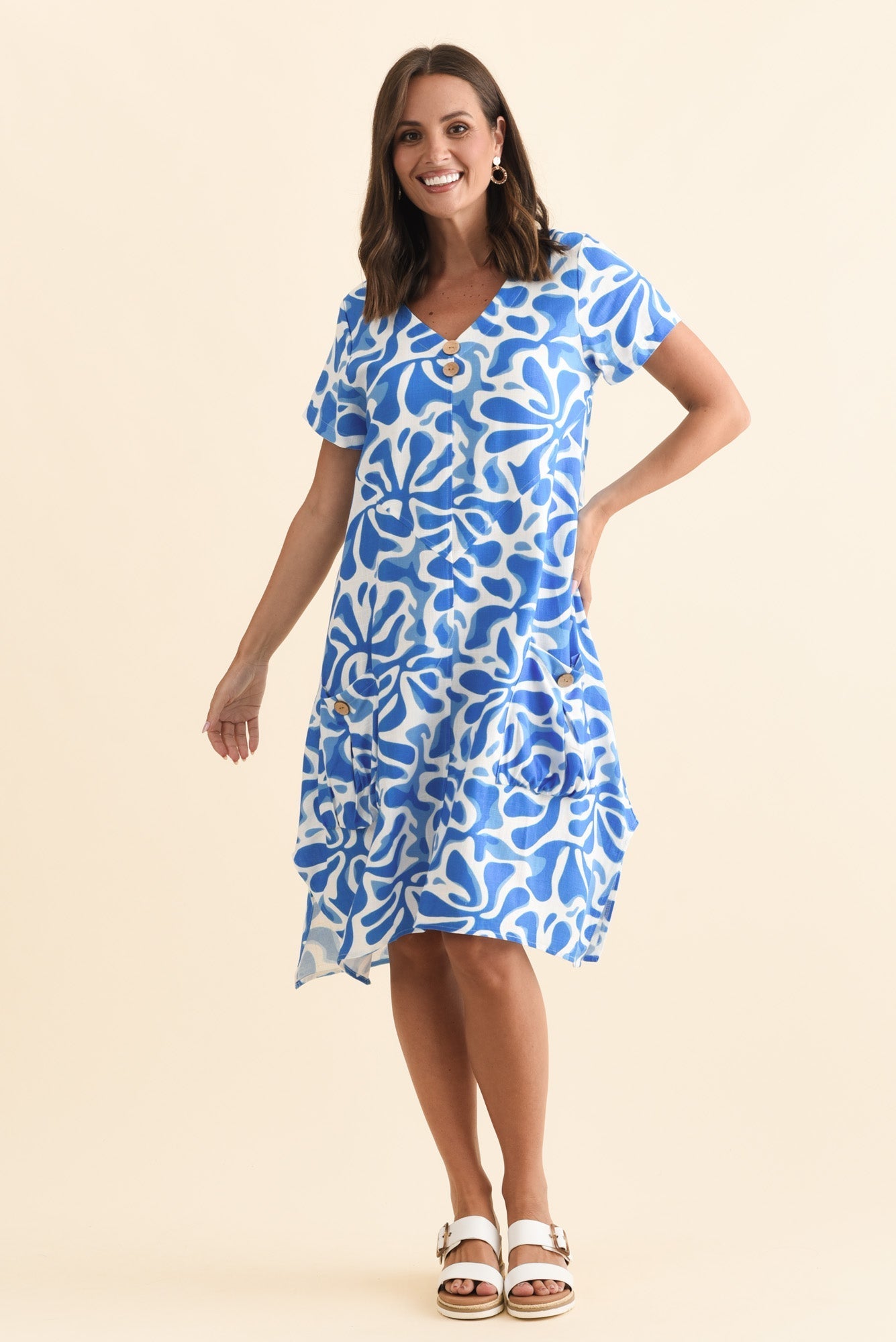 Bryant Blue Splash Linen Cotton Dress