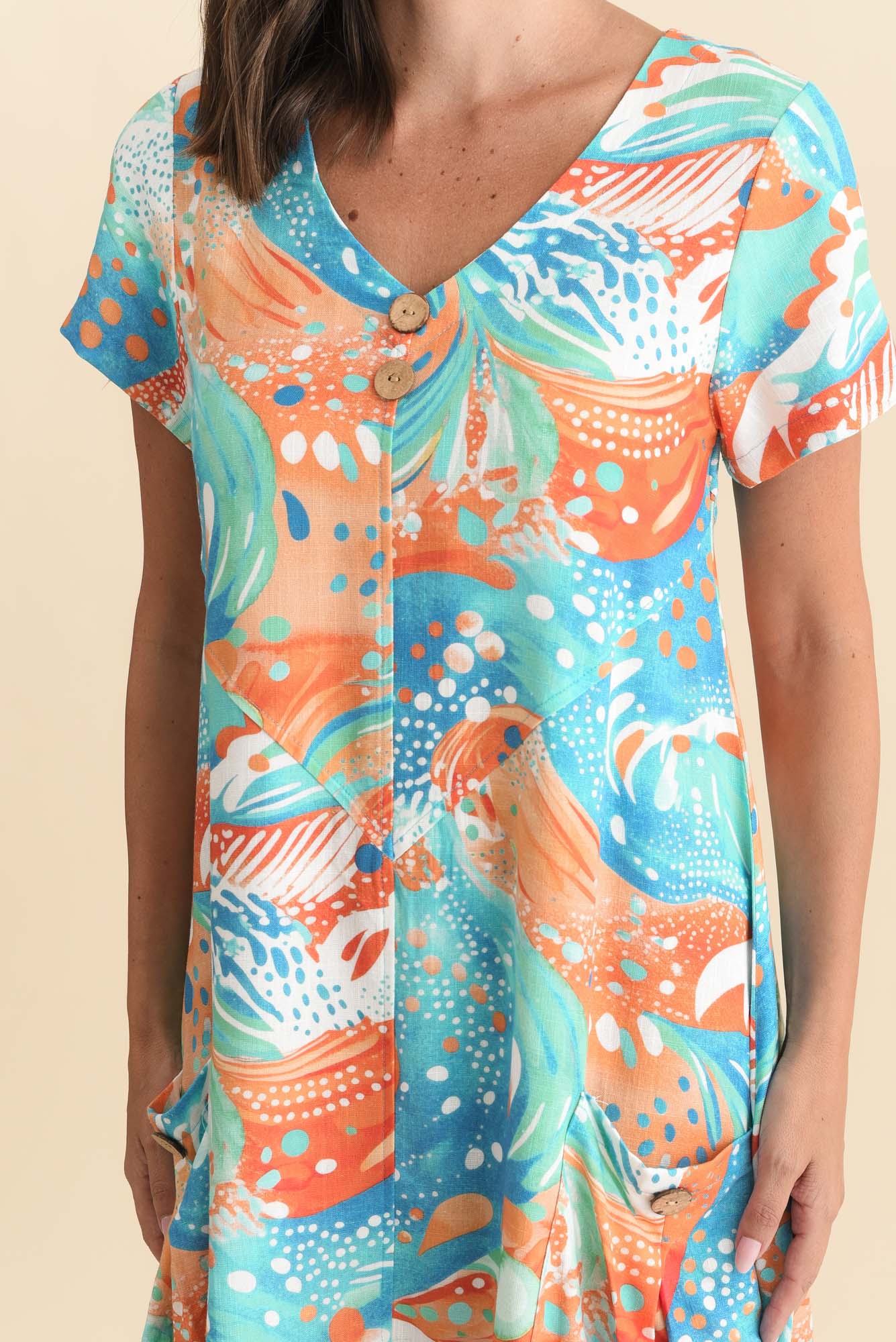Bryant Orange Swirl Linen Cotton Dress