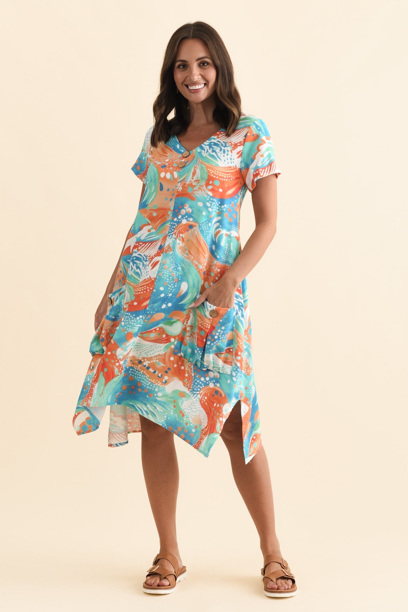 Bryant Orange Swirl Linen Cotton Dress
