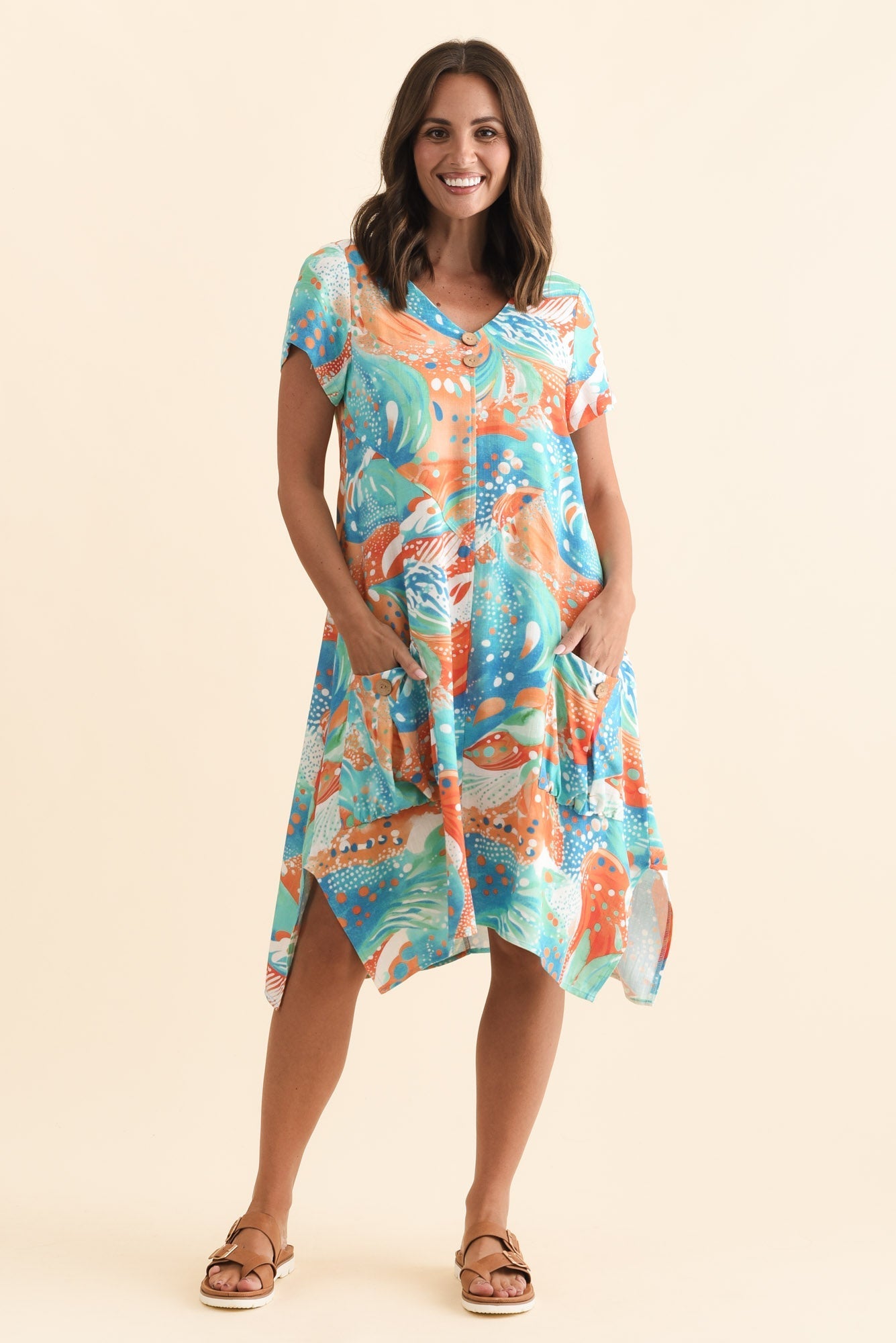 Bryant Orange Swirl Linen Cotton Dress