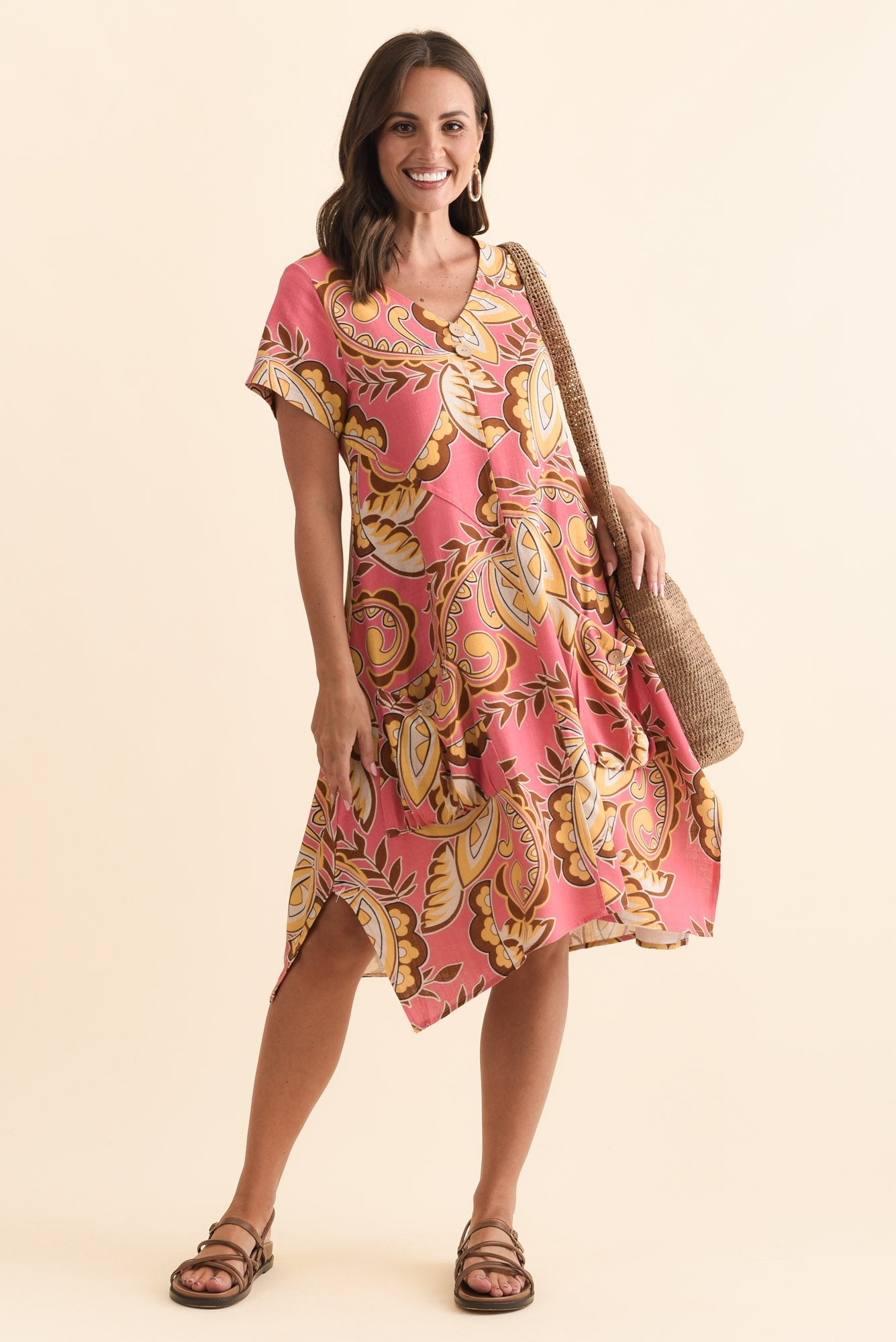 Bryant Yellow Leaf Linen Cotton Dress