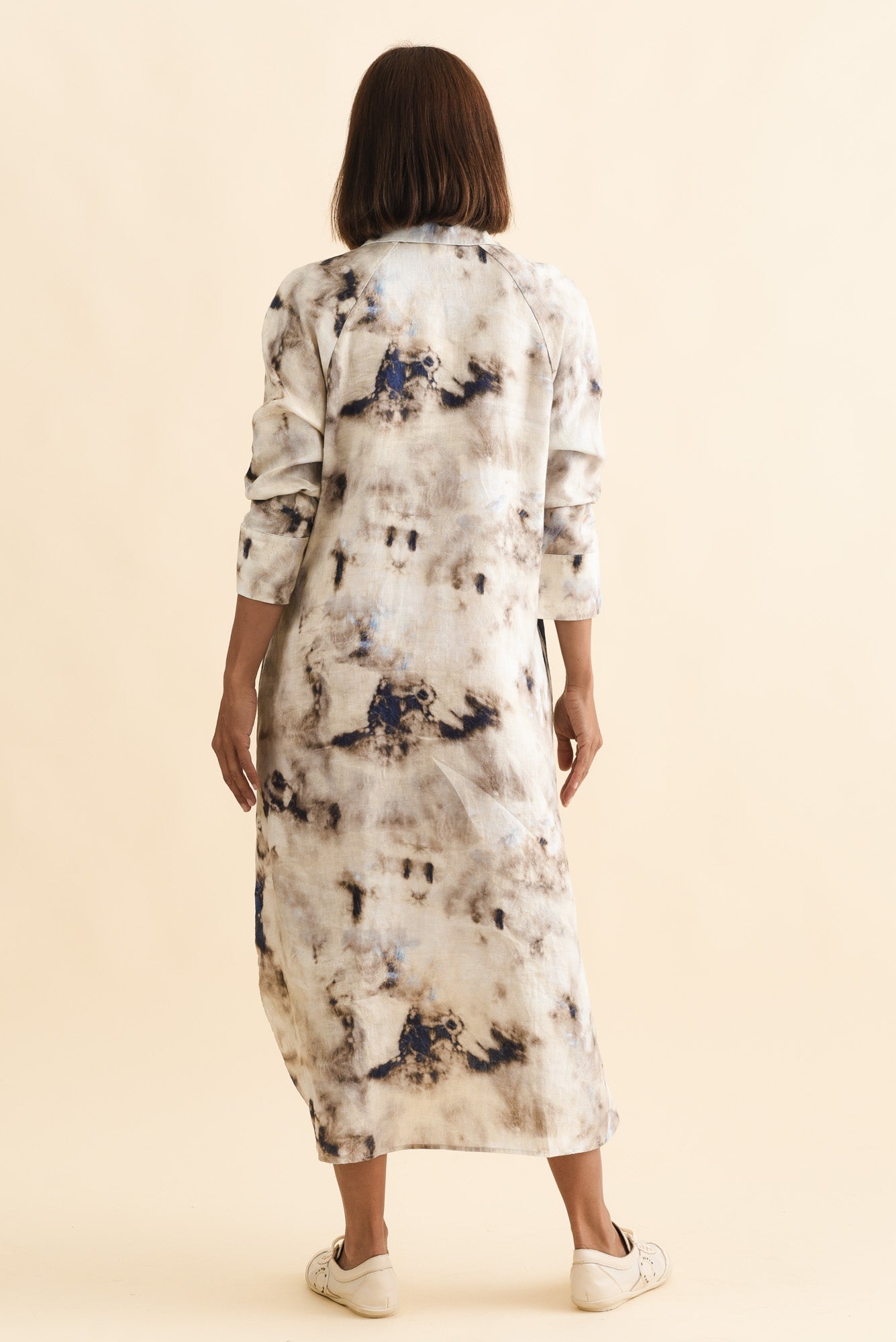 Brylee Taupe Abstract Linen Shirt Dress