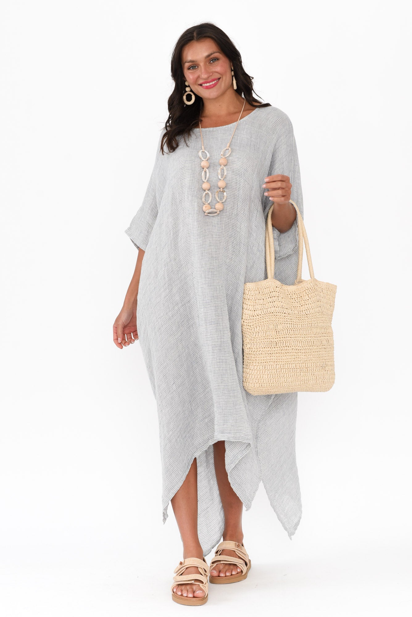 Buffy Light Blue Stripe Linen Kaftan