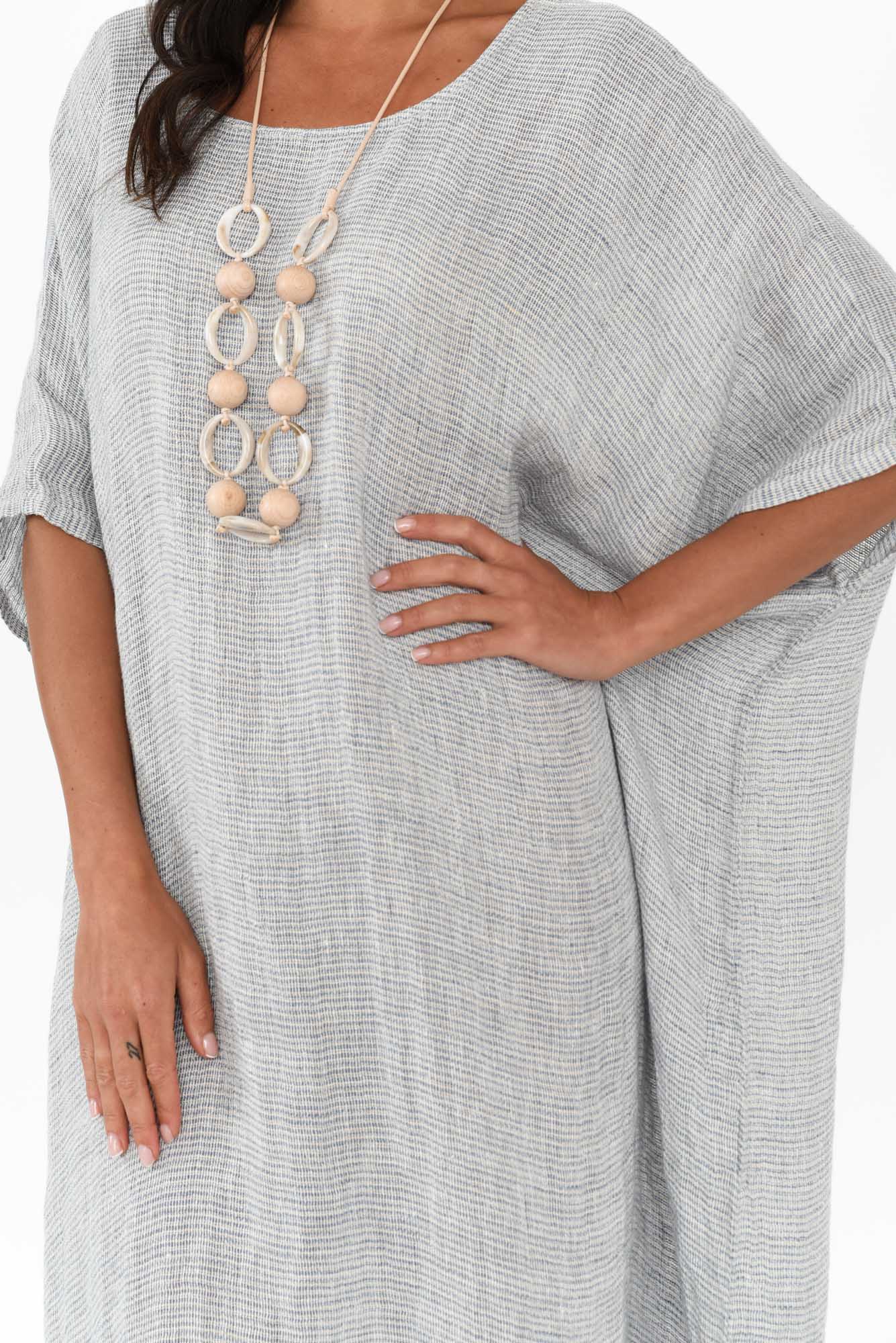 Buffy Light Blue Stripe Linen Kaftan