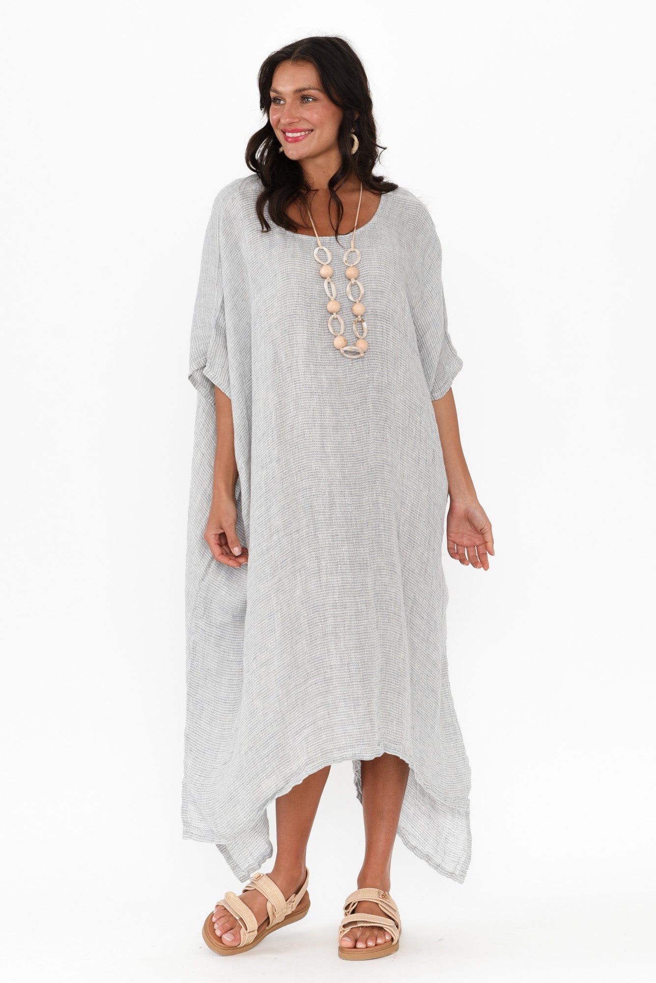 Buffy Light Blue Stripe Linen Kaftan