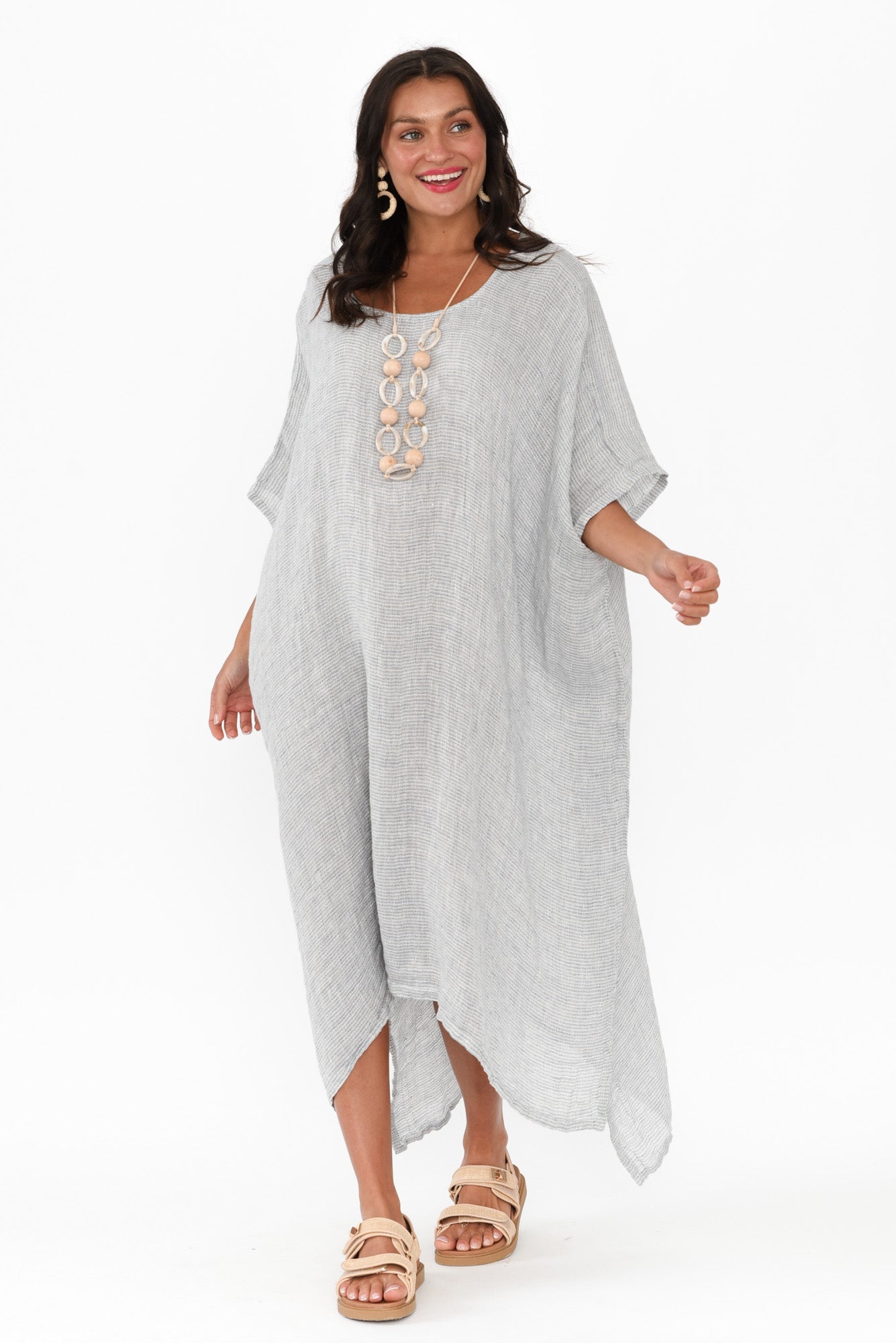 Buffy Light Blue Stripe Linen Kaftan