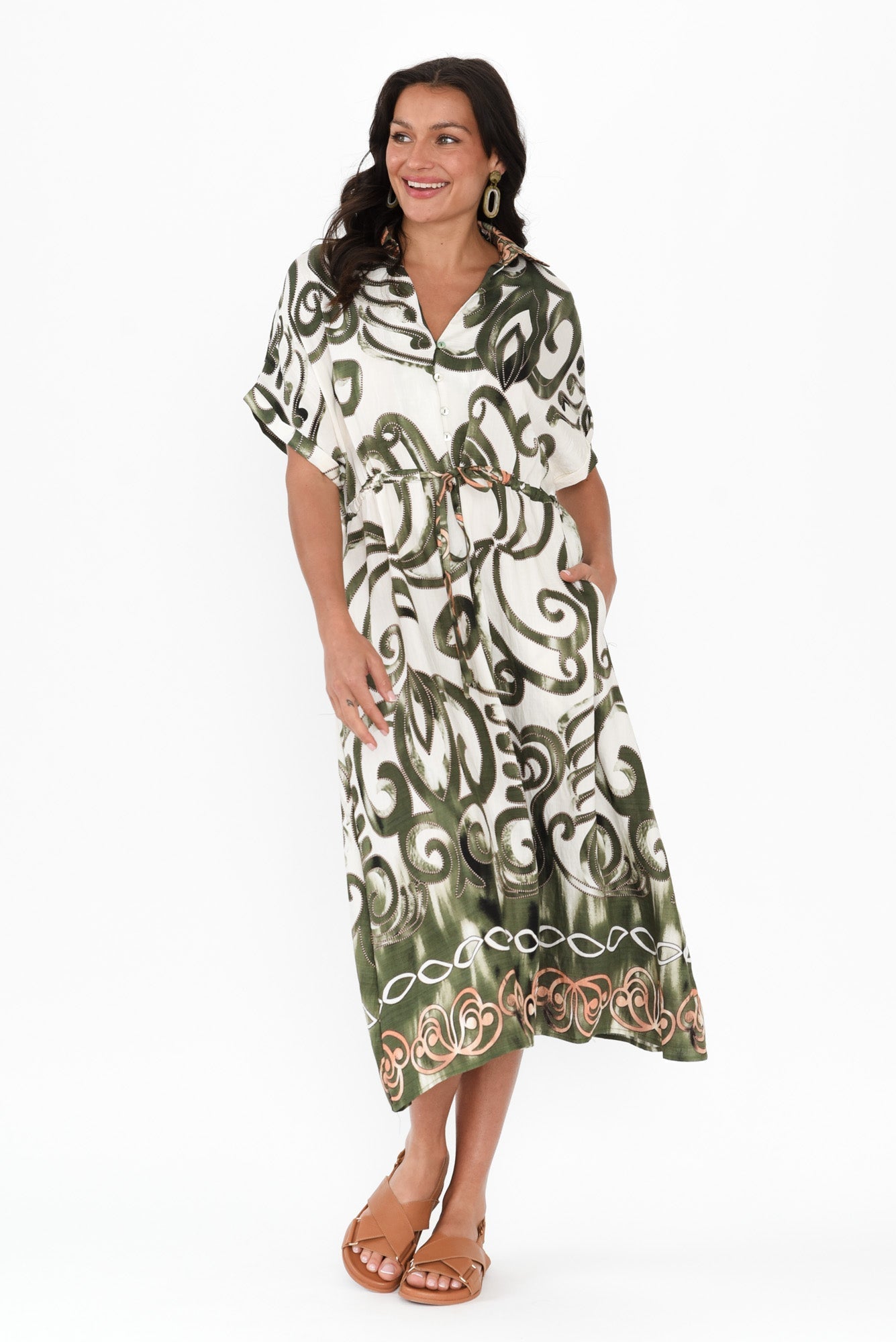 Calixta Green Abstract Pocket Dress