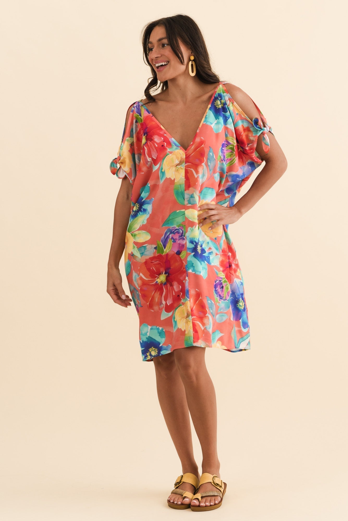 Candice Coral Bloom Cold Shoulder Kaftan