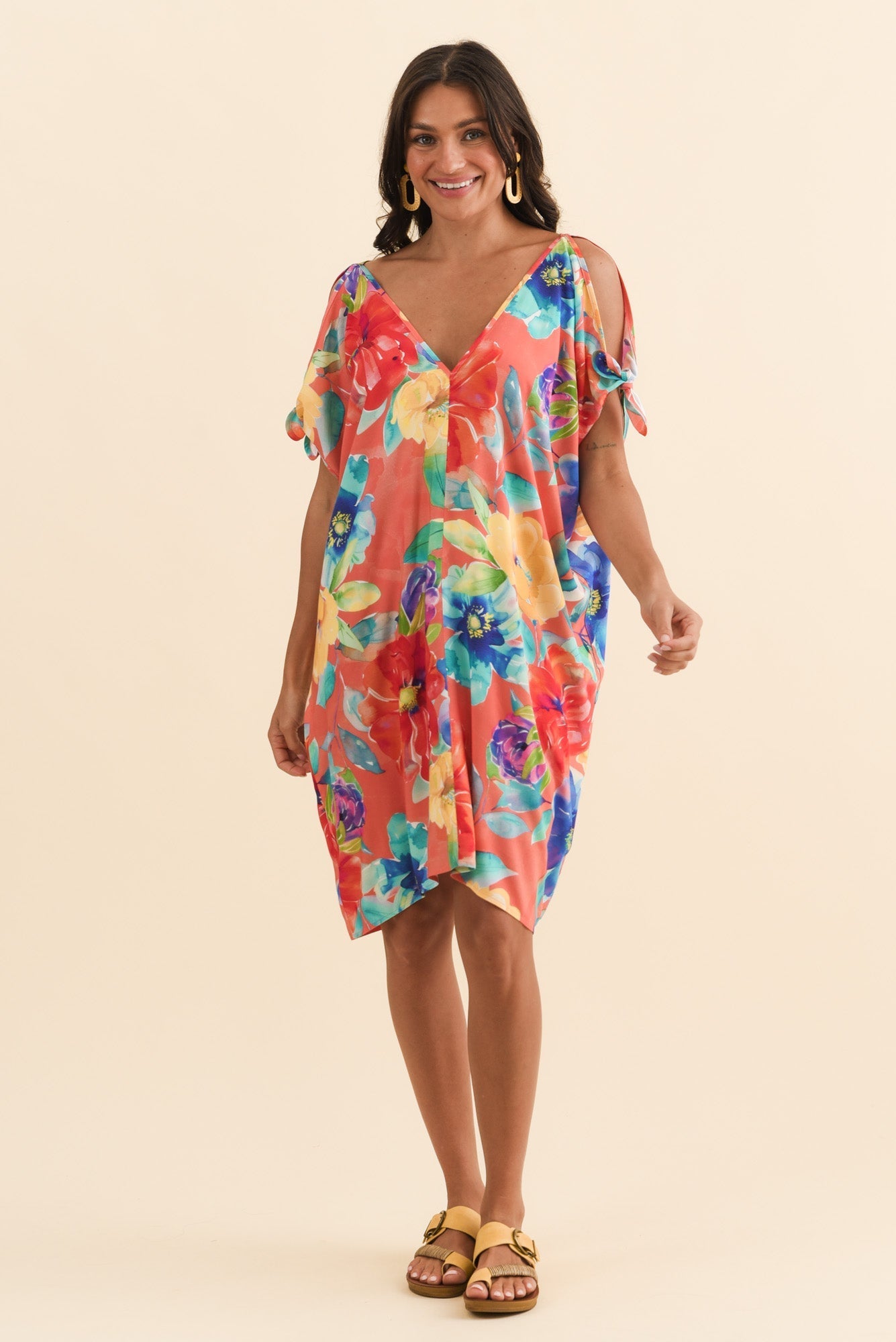 Candice Coral Bloom Cold Shoulder Kaftan